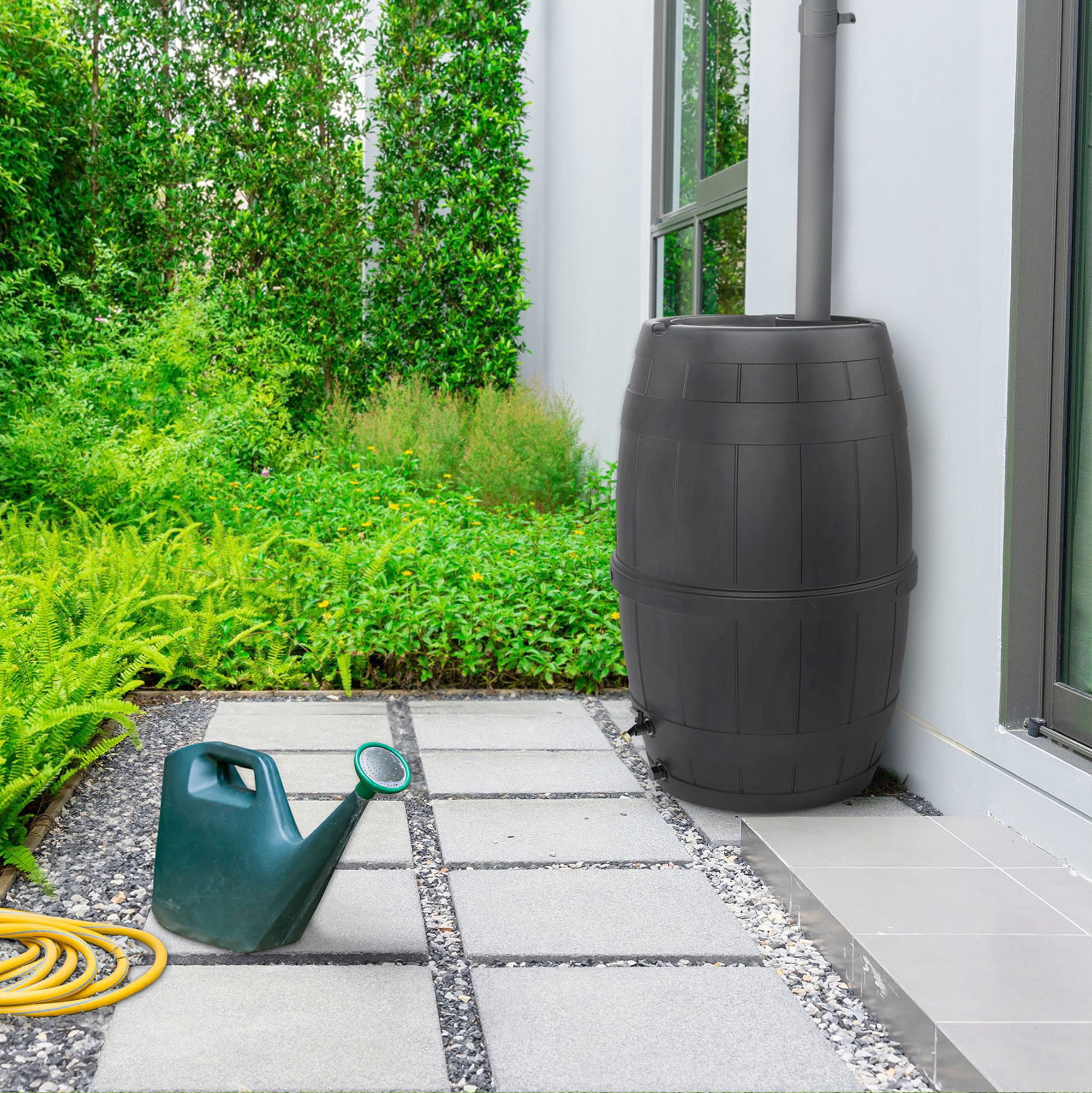 Tierra Verde Knock Down Rain Barrel with Rust Proof Brass Spigot, 39 Gal, Black - VMInnovations
