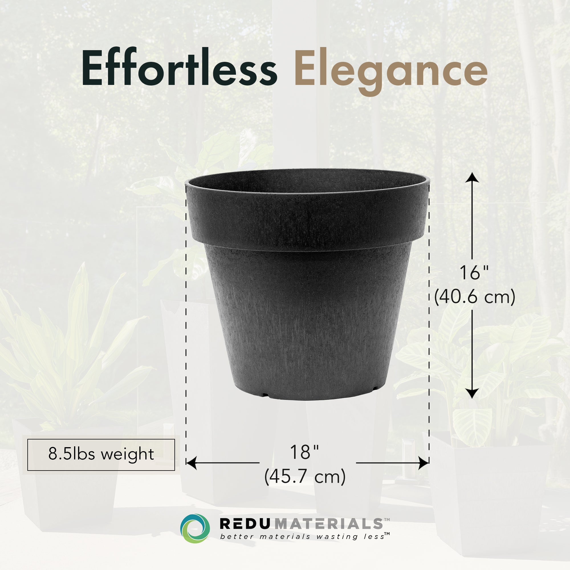 Tierra Verde 2 Pack Baritone Planter, Self Watering Pot, 18"W x 16"H, Black - VMInnovations