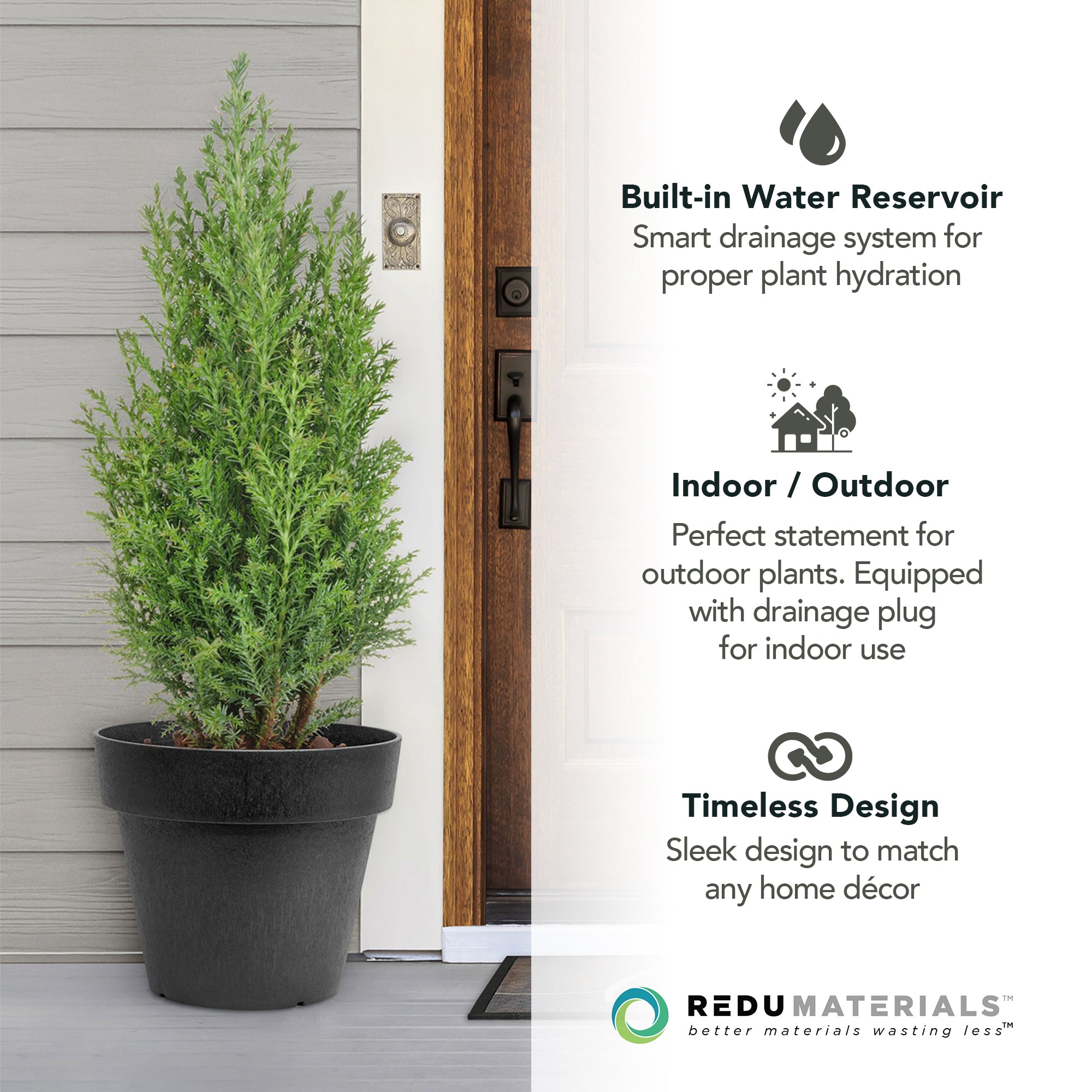 Tierra Verde 2 Pack Baritone Planter, Self Watering Pot, 18"W x 16"H, Black - VMInnovations