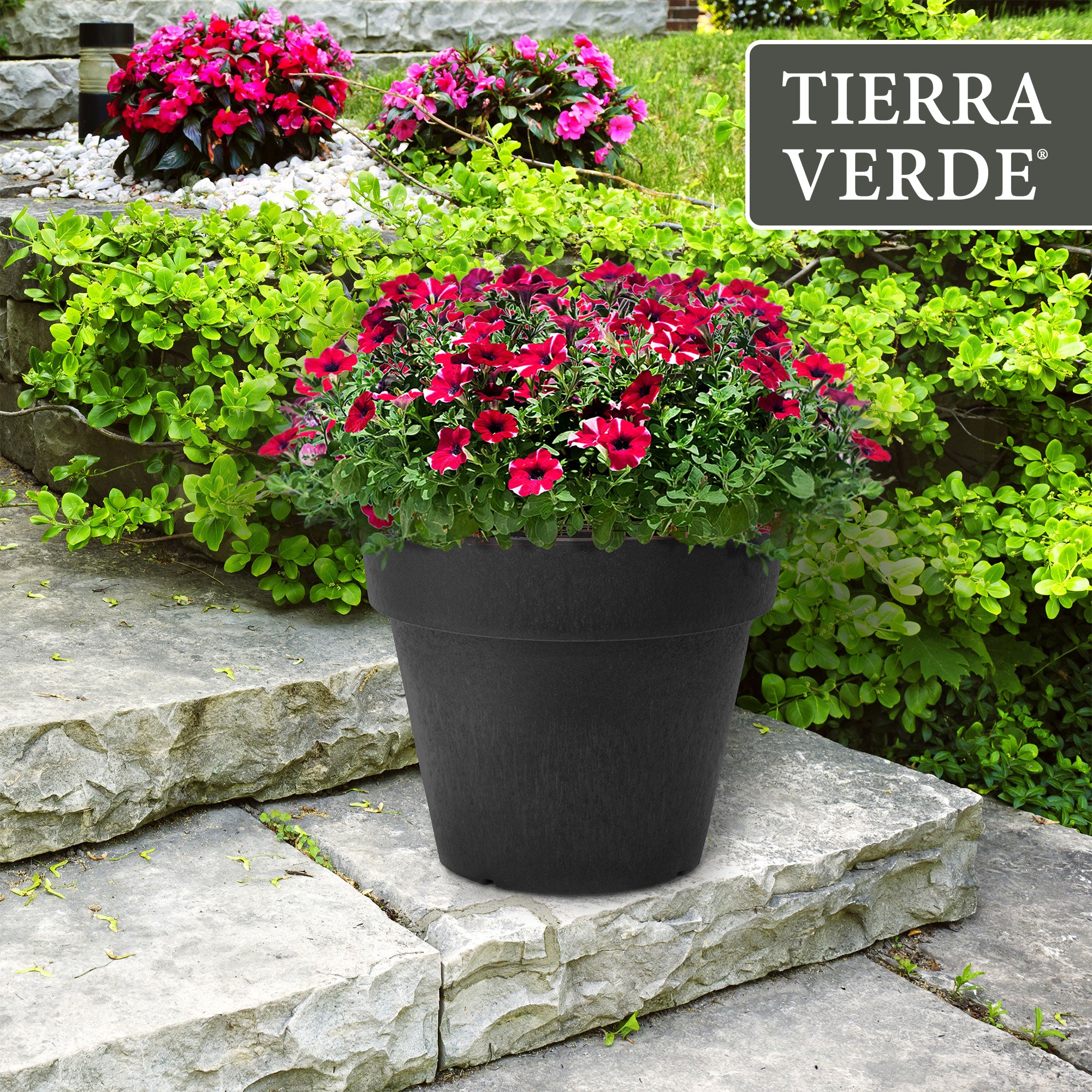 Tierra Verde 2 Pack Baritone Planter, Self Watering Pot, 18"W x 16"H, Black - VMInnovations