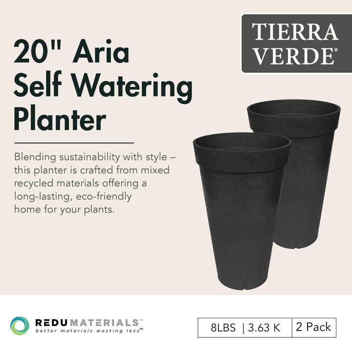 Tierra Verde 2 Pack Aria Indoor Outdoor Self Watering Planter, 12.5"W x 20"H - VMInnovations