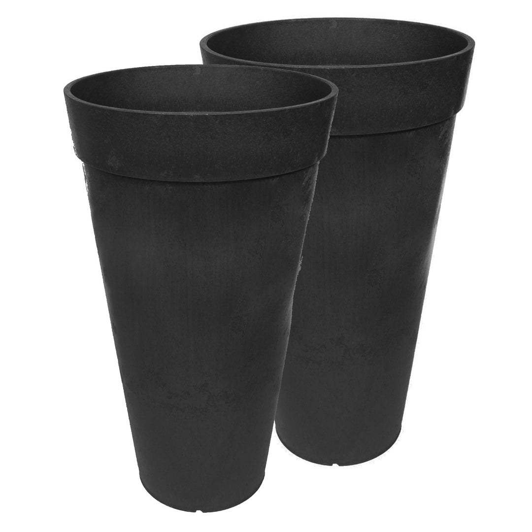 Tierra Verde 2 Pack Aria Round Planter, Self Watering Pot, 15"W x 26"H, Black - VMInnovations