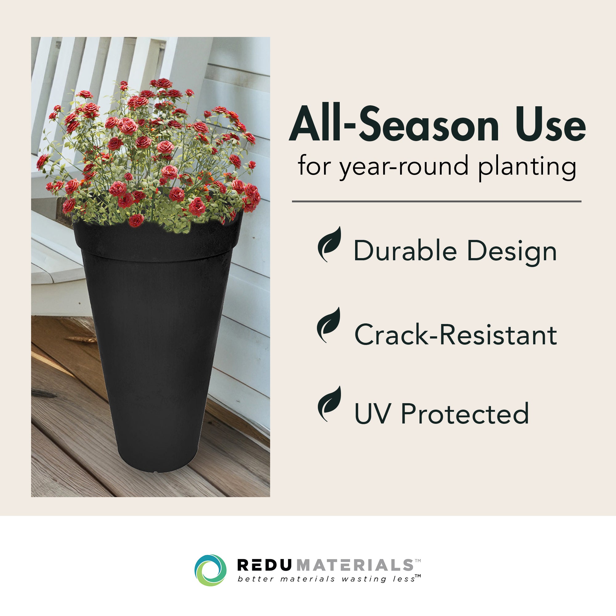 Tierra Verde 2 Pack Aria Round Planter, Self Watering Pot, 15"W x 26"H, Black - VMInnovations