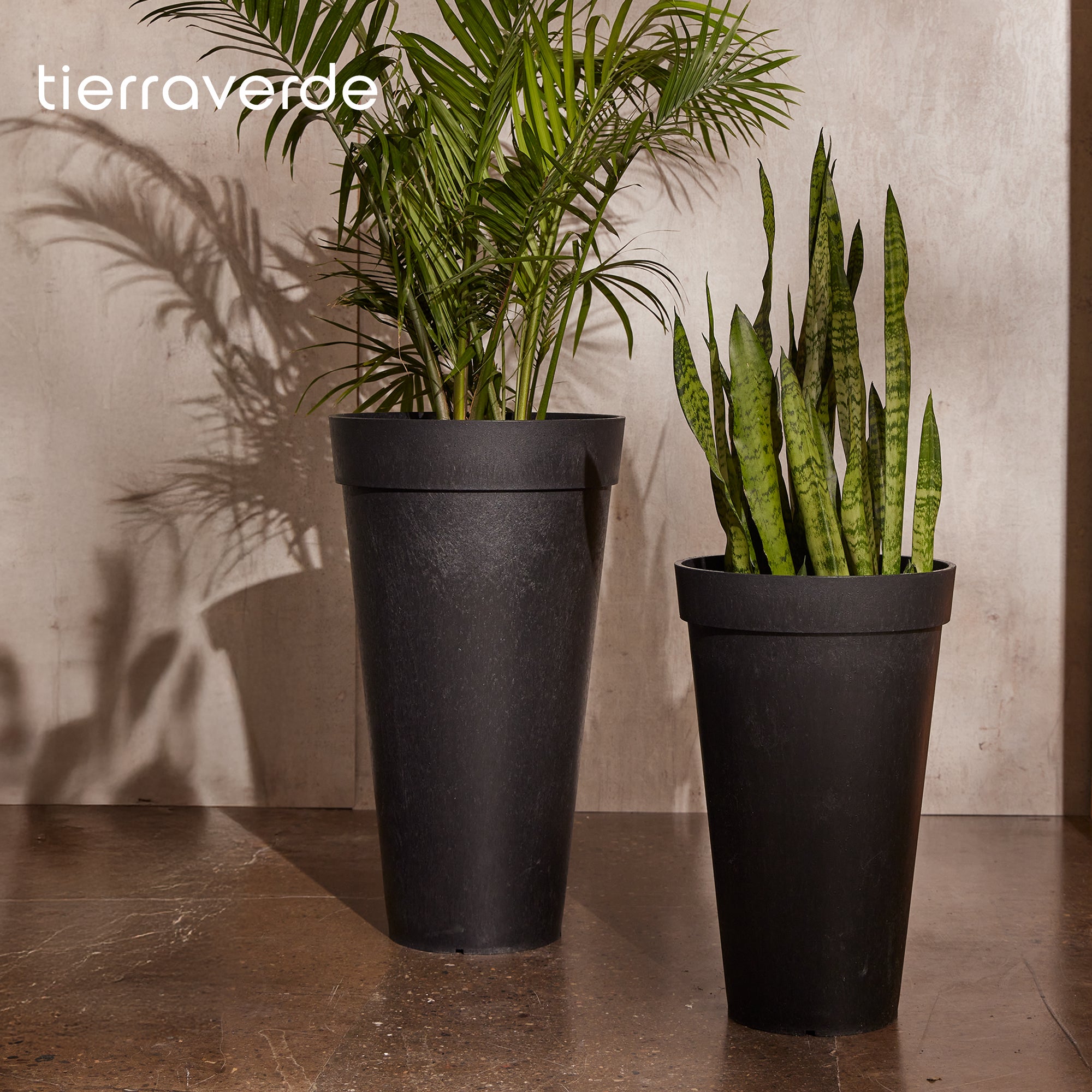 Tierra Verde 2 Pack Aria Round Planter, Self Watering Pot, 15"W x 26"H, Black - VMInnovations