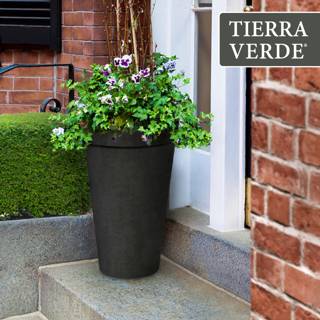 Tierra Verde 2 Pack Aria Round Planter, Self Watering Pot, 15"W x 26"H, Black - VMInnovations
