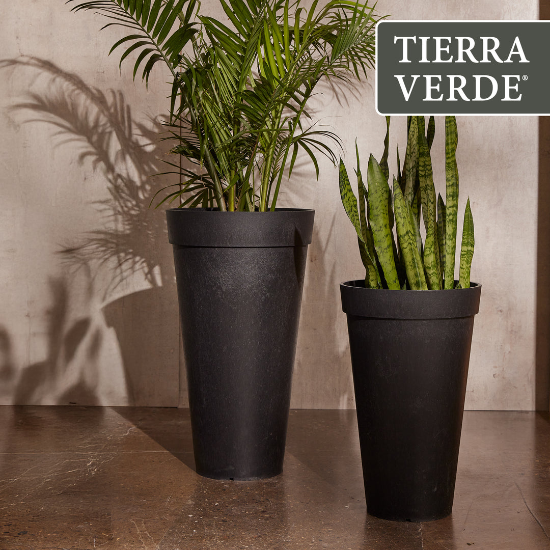 Tierra Verde 2 Pack Aria Round Planter, Self Watering Pot, 15"W x 26"H, Black - VMInnovations