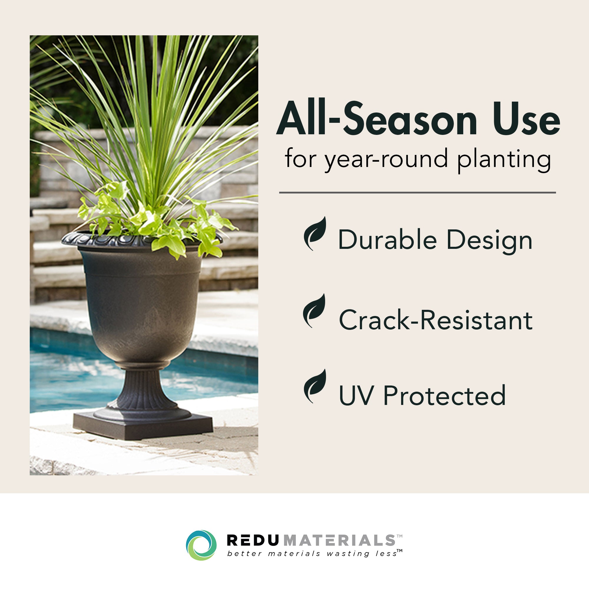 Tierra Verde Self-Watering Urn Planter, Crescendo, 19"W x 23"H (Open Box)