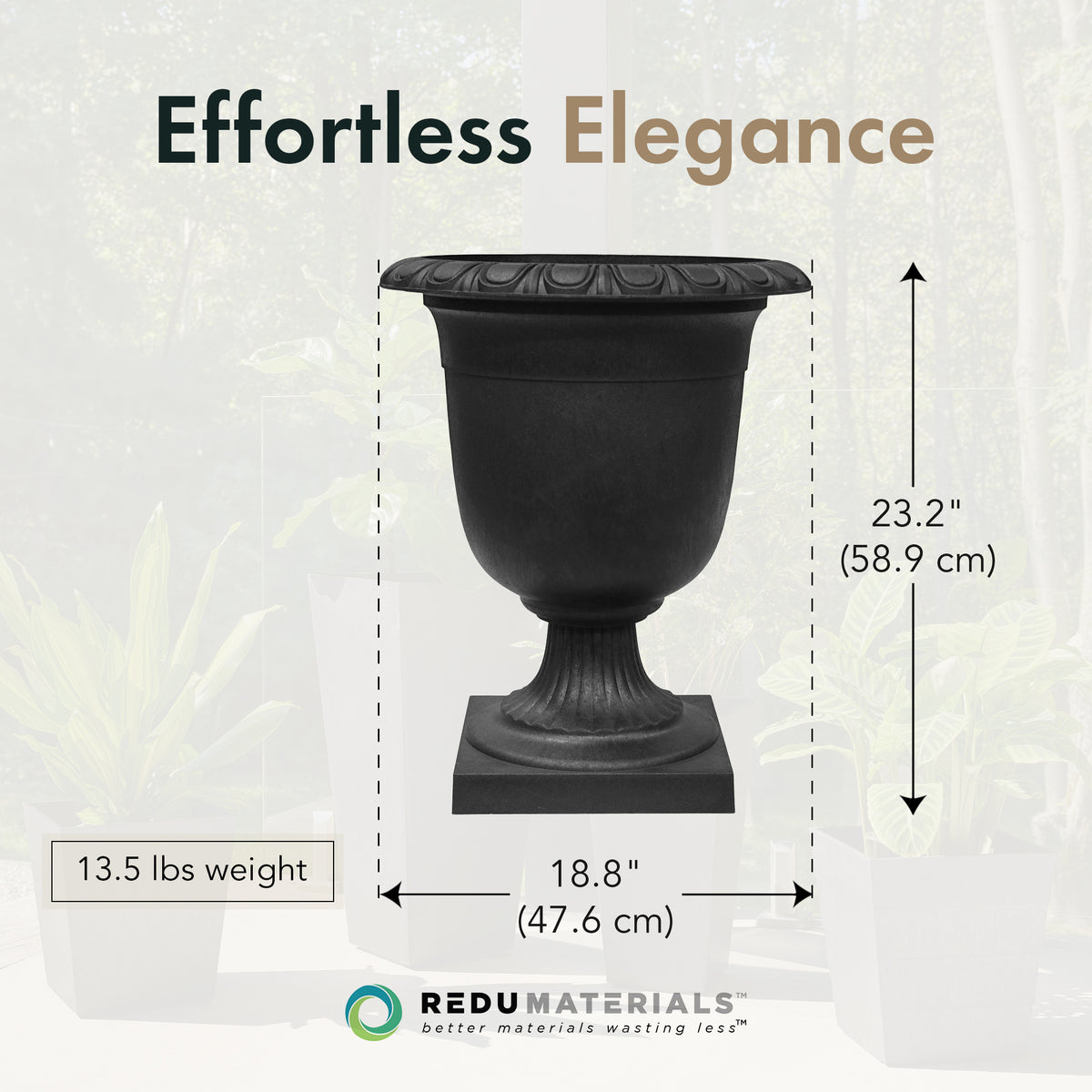 Tierra Verde Self-Watering Urn Planter, Crescendo, 19"W x 23"H (Open Box)