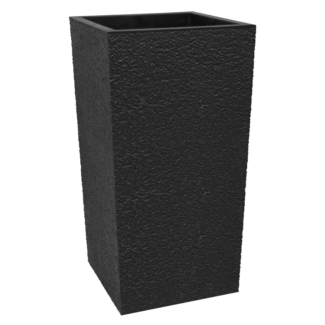 Tierra Verde Citadel Stucco Self Watering Square Planter, 13.5"W x 26"H, Black - VMInnovations