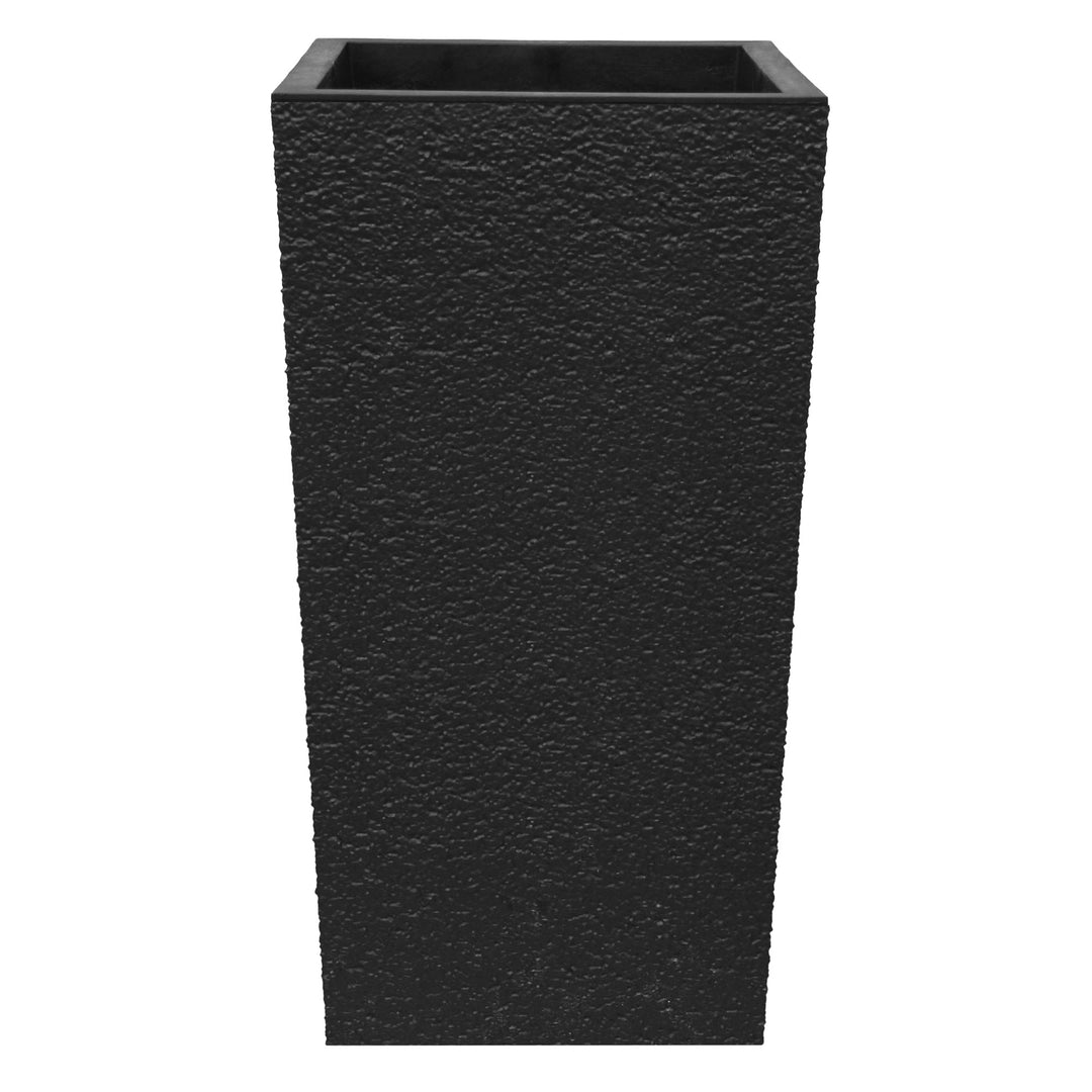 Tierra Verde Citadel Stucco Self Watering Square Planter, 13.5"W x 26"H, Black - VMInnovations