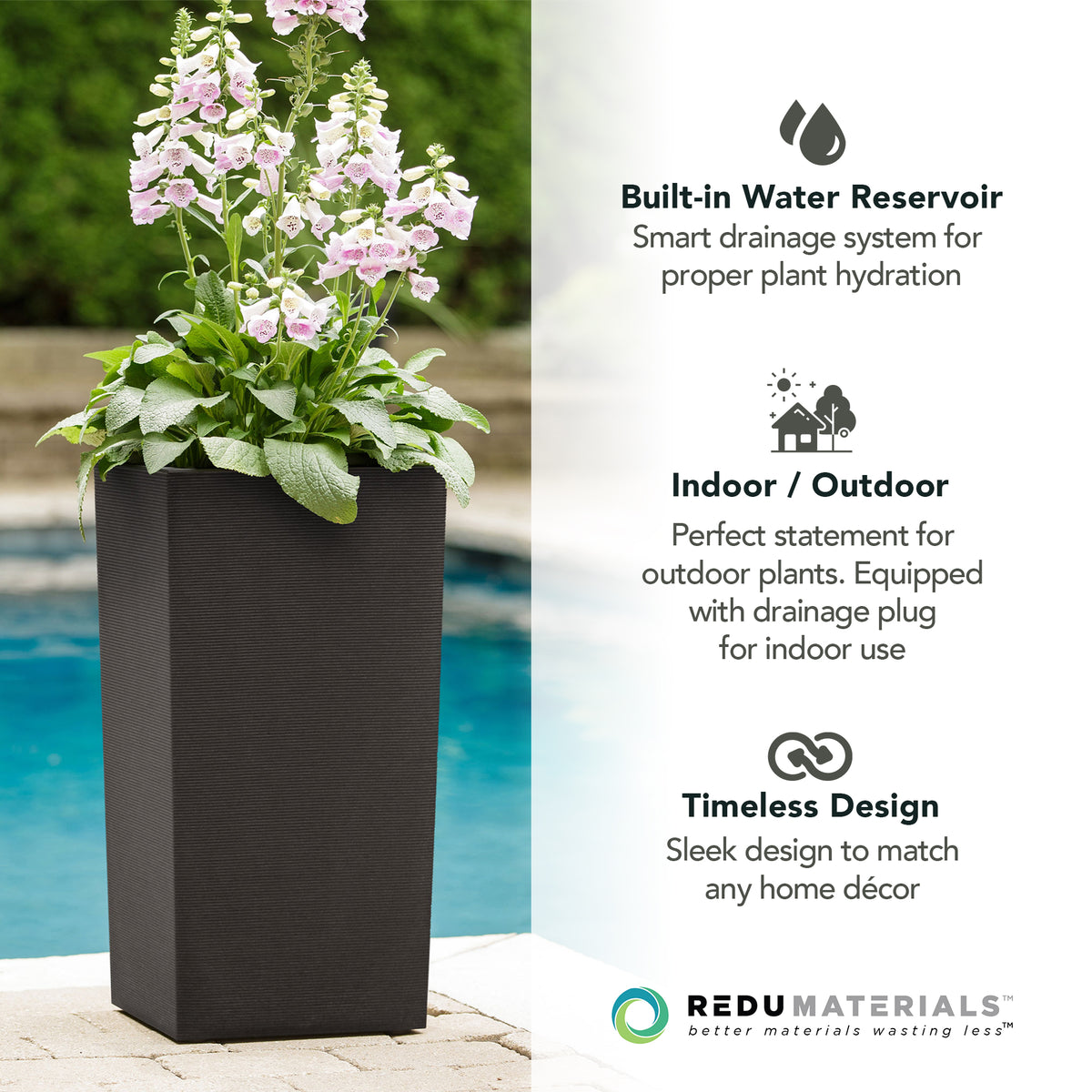 Tierra Verde Citadel Horizon Self Watering Square Planter, Black (Open Box) - VMInnovations