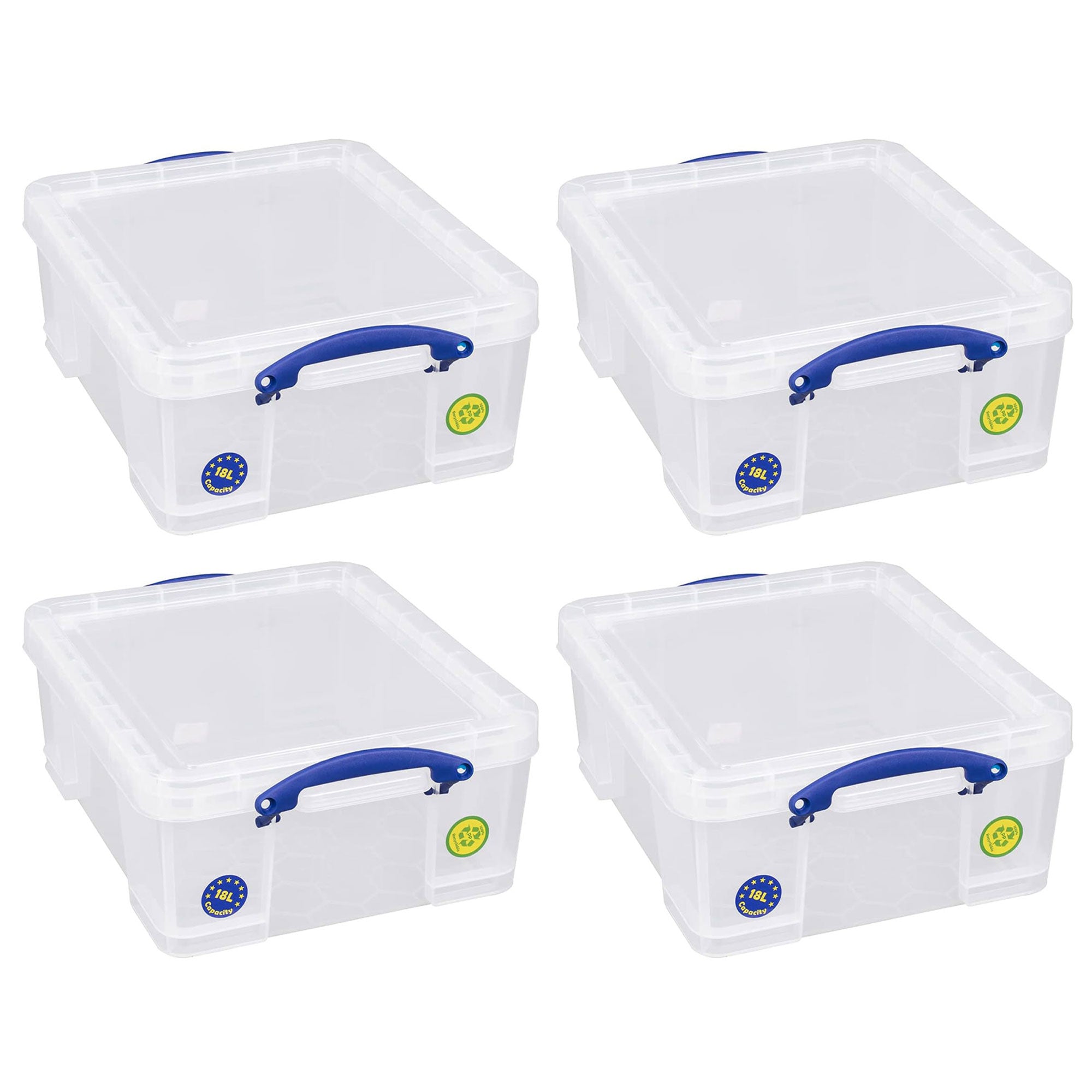 Really Useful Box 18L Storage Container w/Snap Lid & Clip Lock Handle, 4 Pack - VMInnovations