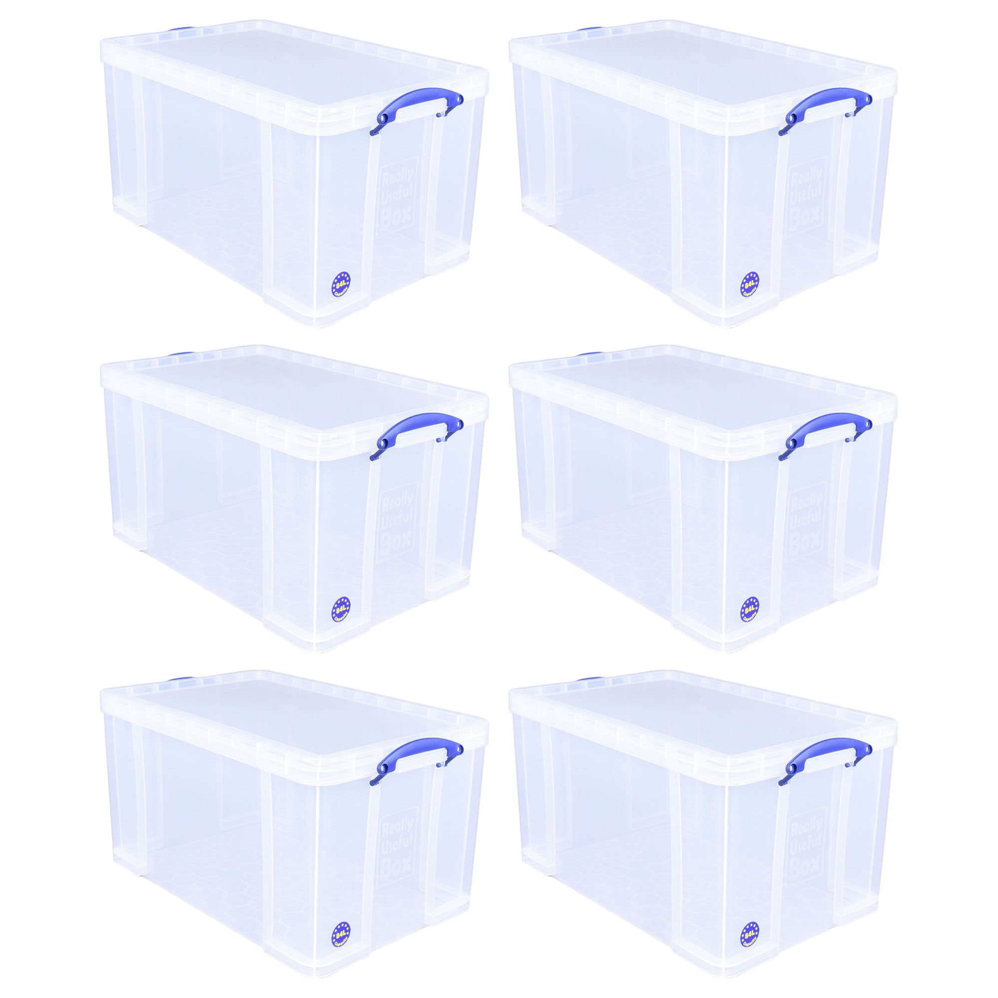 Really Useful Box 84L Storage Bin w/Snap Lid & Clip Lock Handle, 6 Pack, Clear - VMInnovations