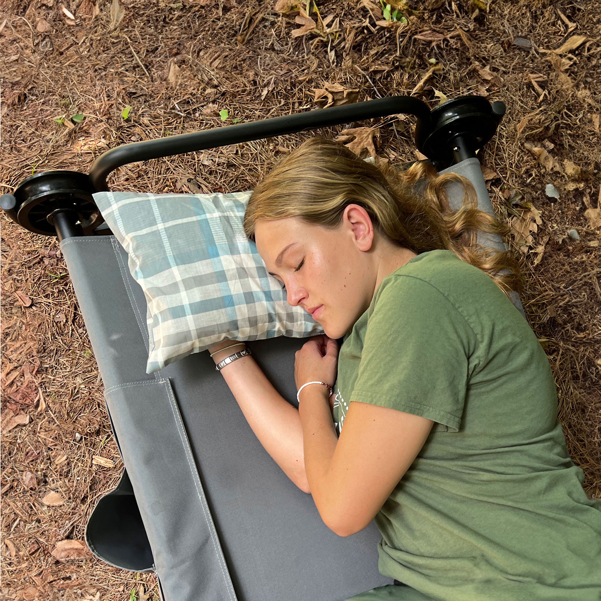 Disc-O-Bed Lightweight Travel Pillow, Packable with Washable Cover, Ocean Plaid - VMInnovations