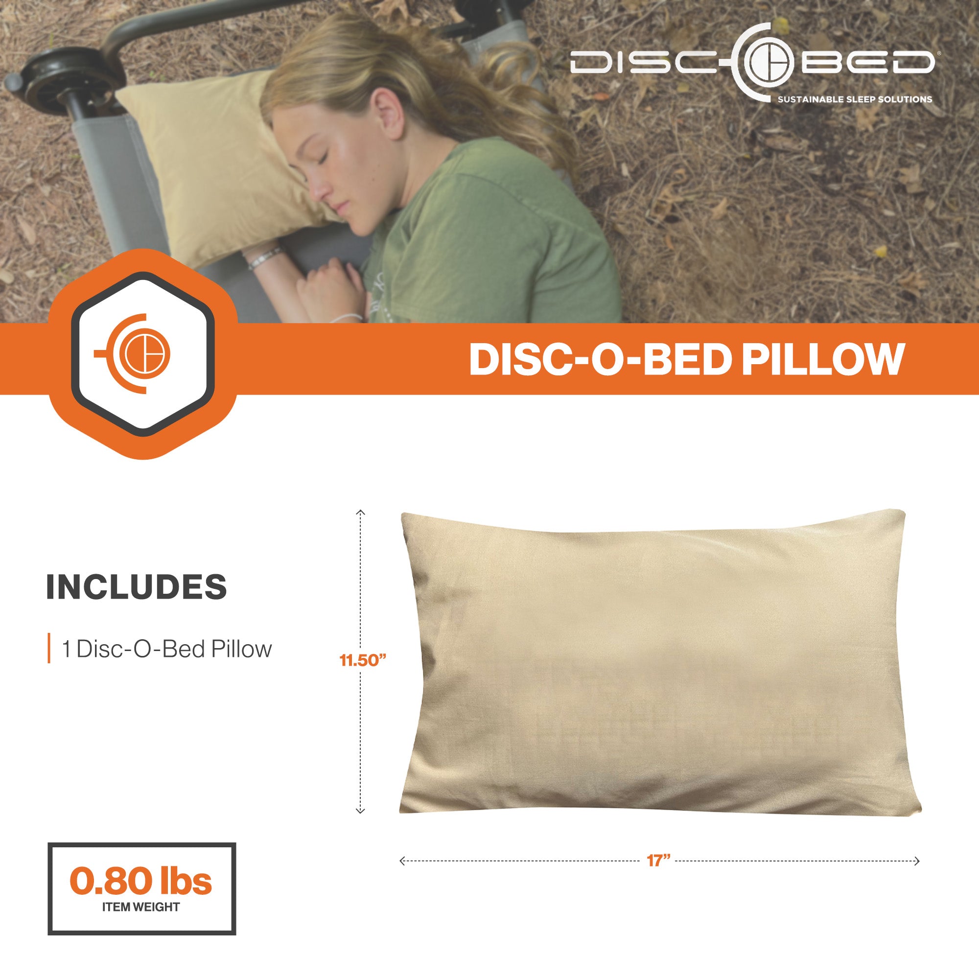 Disc-O-Bed Lightweight Travel Pillow, Packable with Washable Cover, Cappuccino - VMInnovations