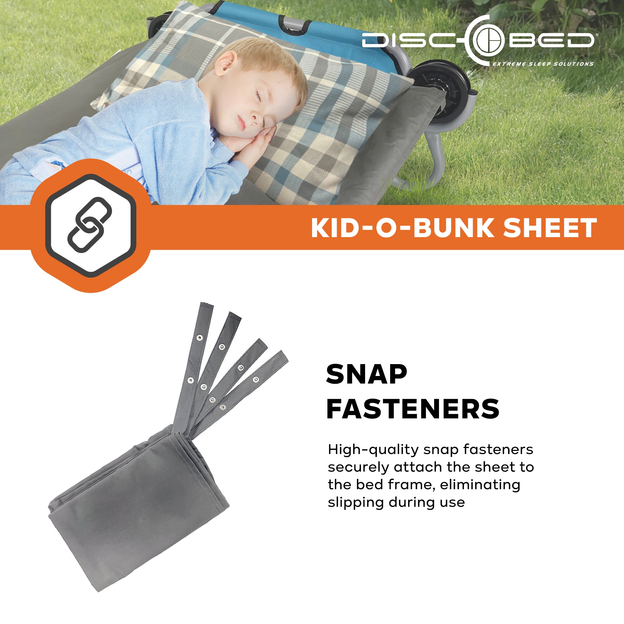 Disc-O-Bed Kids Cot Sheet for Portable Folding Bed Systems and Camping, Grey - VMInnovations