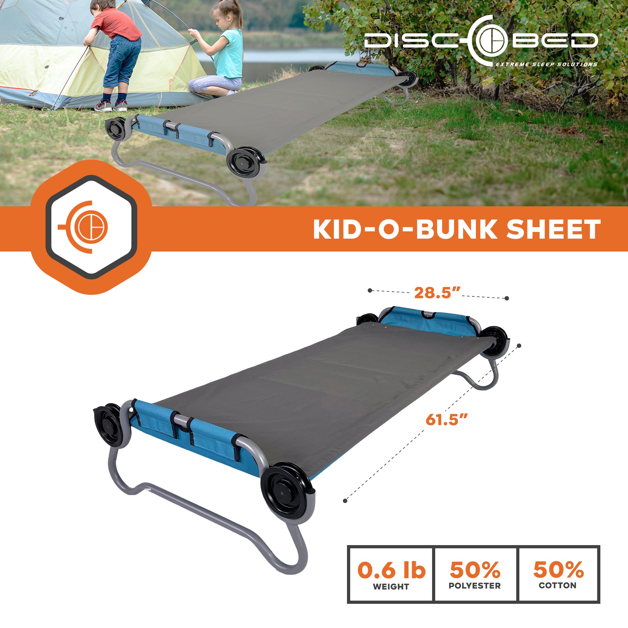 Disc-O-Bed Kids Sheet for Portable Folding Bed Systems, Grey (Open Box) - VMInnovations