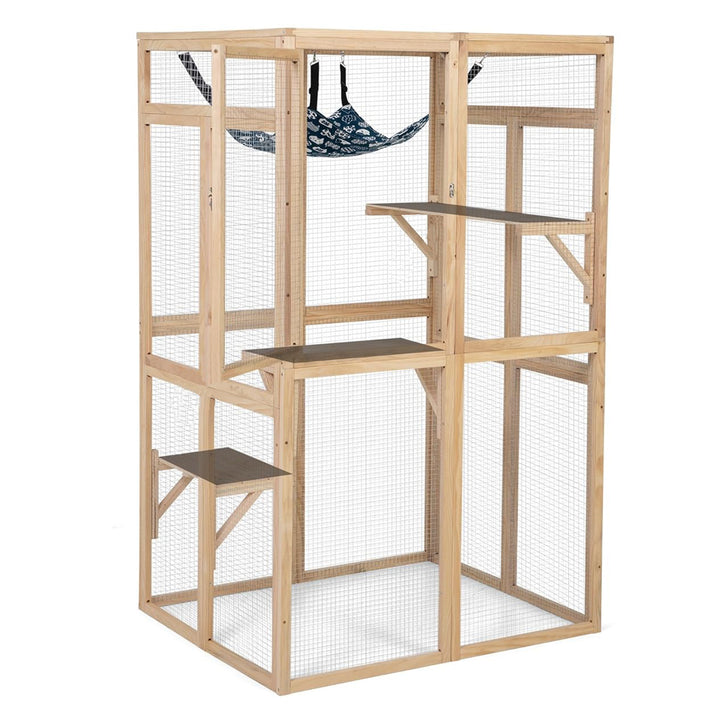 COZIWOW Outdoor Wooden Cat House Enclosure with Window, 3 Platforms, Burlywood - VMInnovations