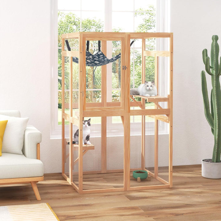 COZIWOW Outdoor Wooden Cat House Enclosure with Window, 3 Platforms, Burlywood - VMInnovations