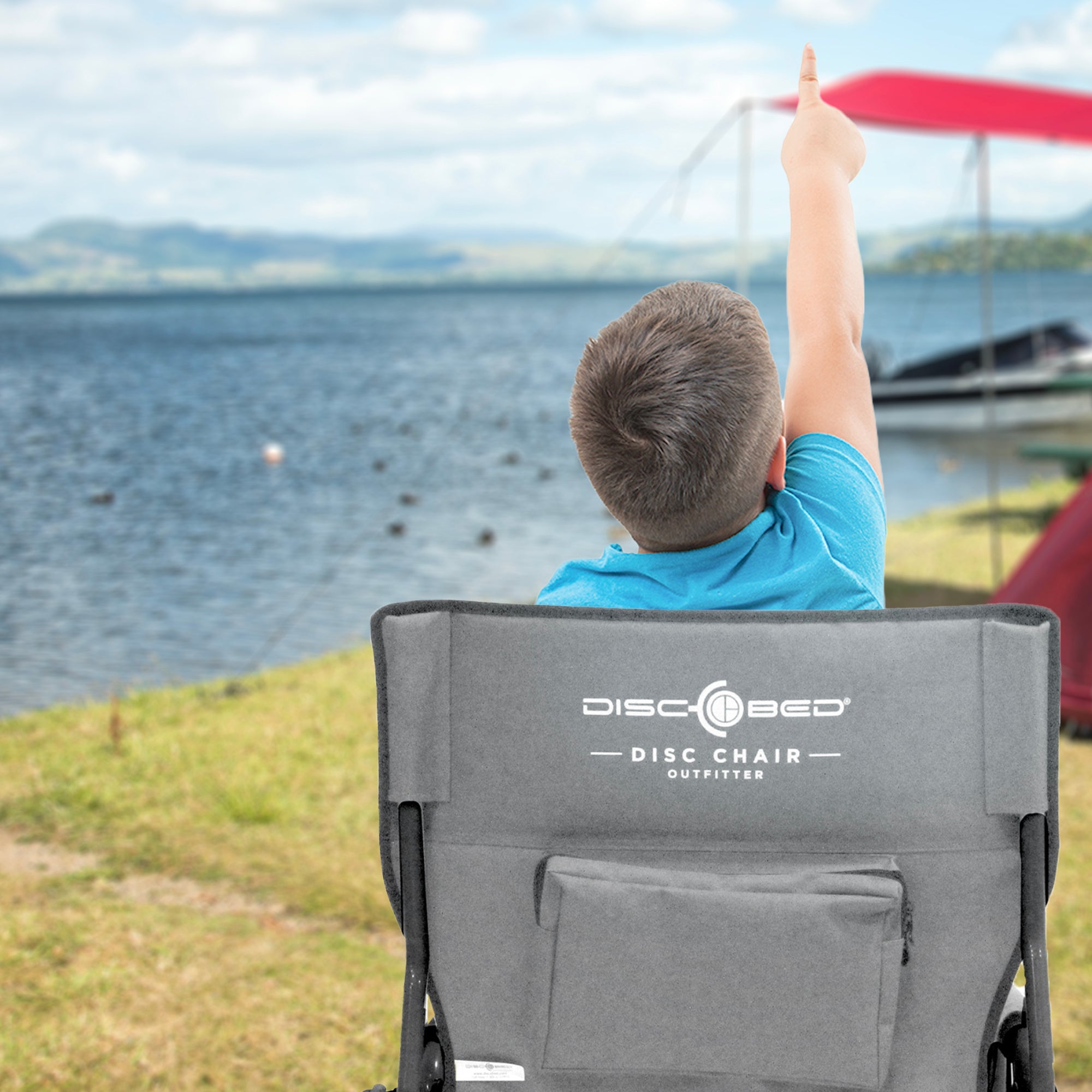 Disc-O-Bed Outfitter Disc-Chair with Compartments for Outdoor Camping, Grey - VMInnovations