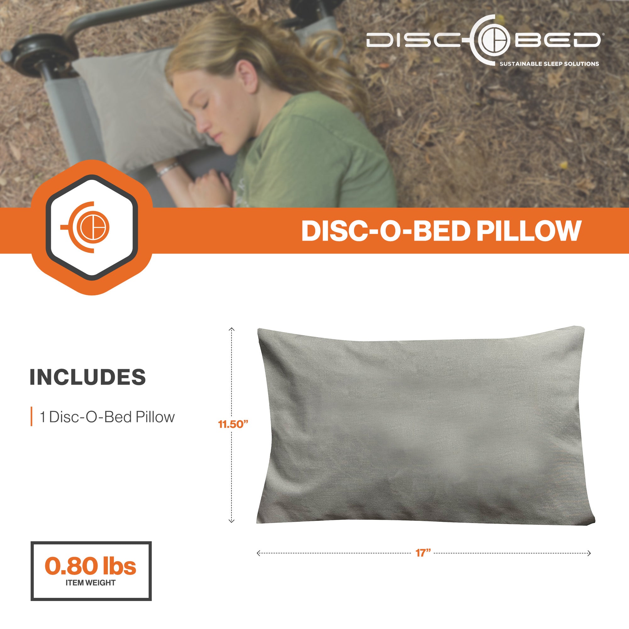 Disc-O-Bed Lightweight Compact Travel Pillow, Packable with Washable Cover, Grey - VMInnovations