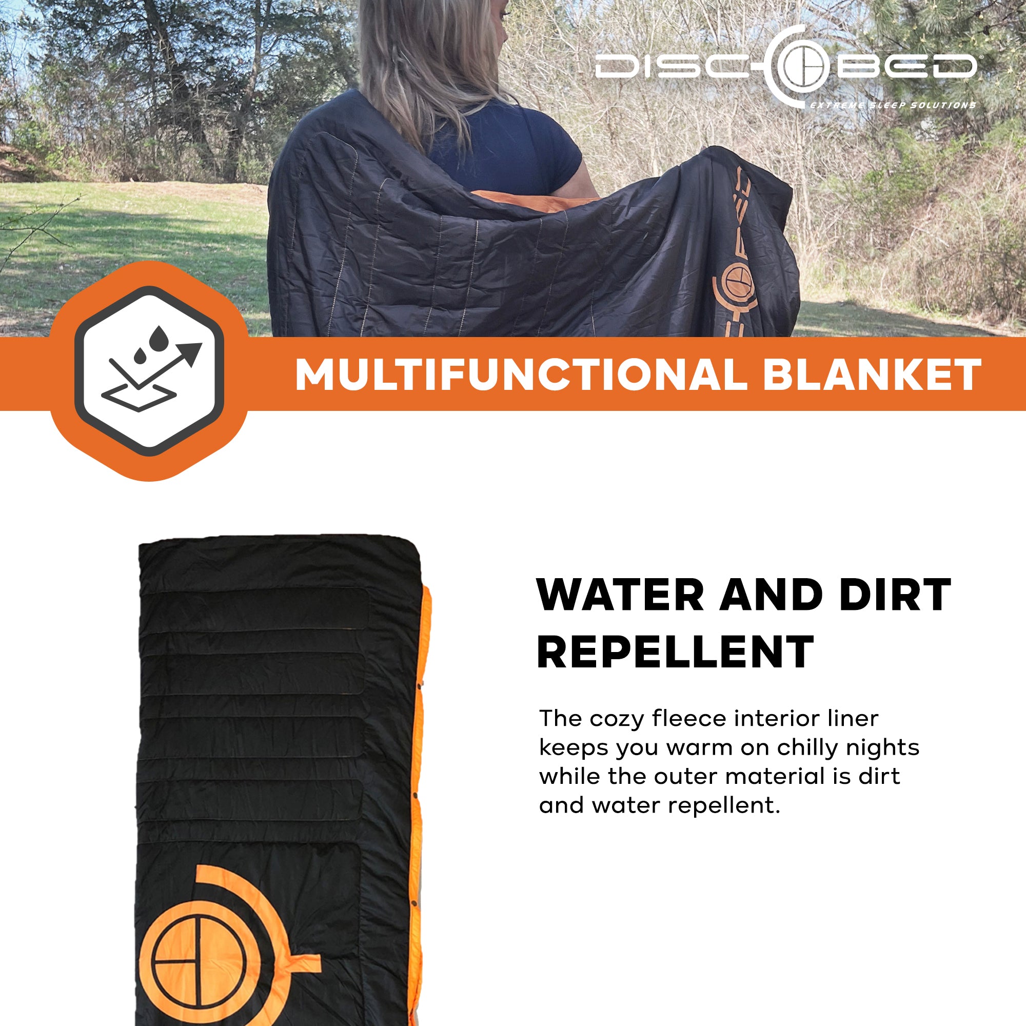 Disc-O-Bed Multifunctional Blanket with Snap Fastener and Fleece Interior, Black - VMInnovations