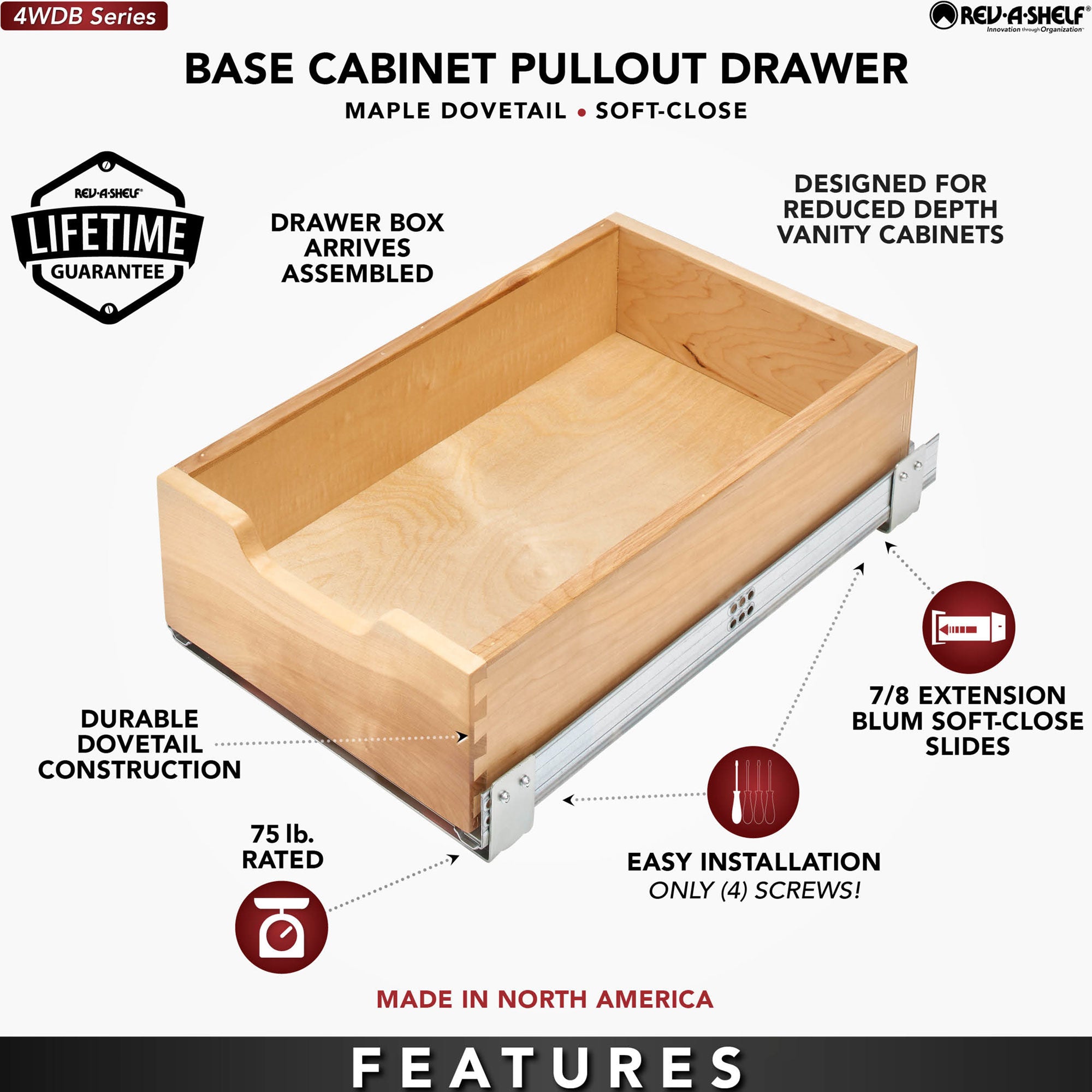 Rev-A-Shelf 11.71" Pullout Kitchen Cabinet Drawer w/ Soft-close, 4WDB-1219SC-1
