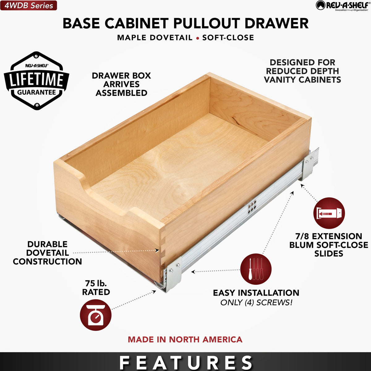 Rev-A-Shelf 11.71" Pullout Kitchen Cabinet Drawer w/ Soft-close, 4WDB-1219SC-1