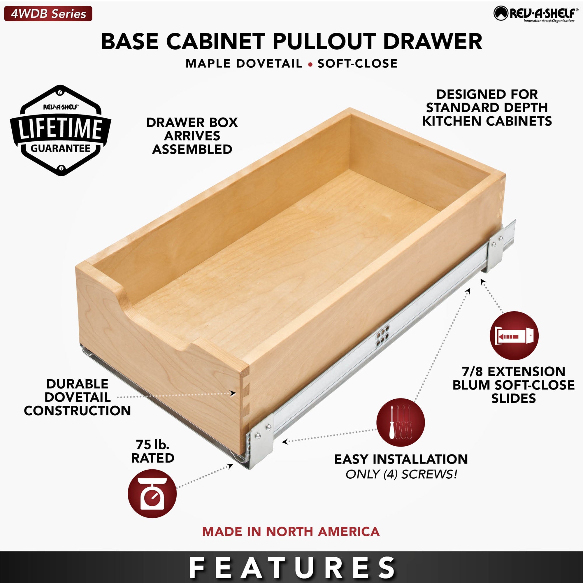 Rev-A-Shelf 17.71" Pullout Kitchen Cabinet Drawer w/ Soft-close, 4WDB-18SC-1 - VMInnovations