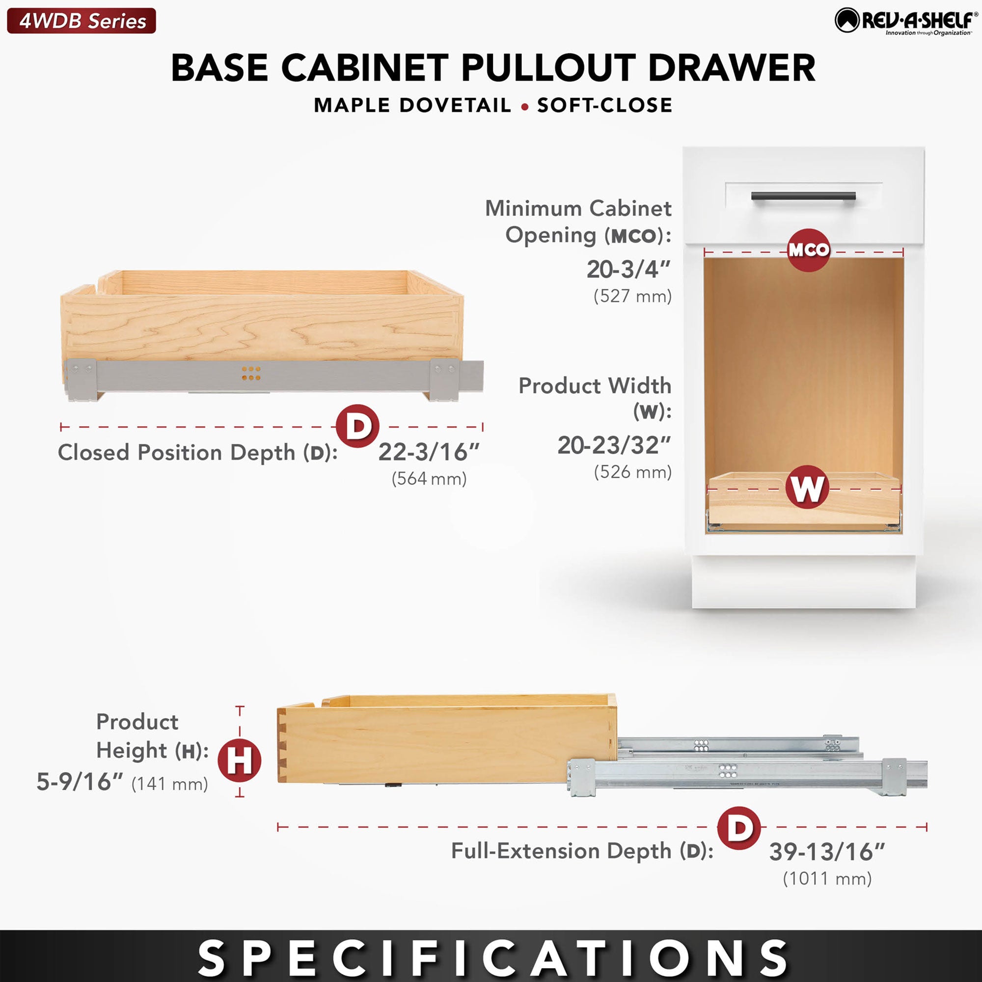 Rev-A-Shelf 20.71" Pullout Kitchen Cabinet Drawer w/ Soft-close, 4WDB-21SC-1 - VMInnovations