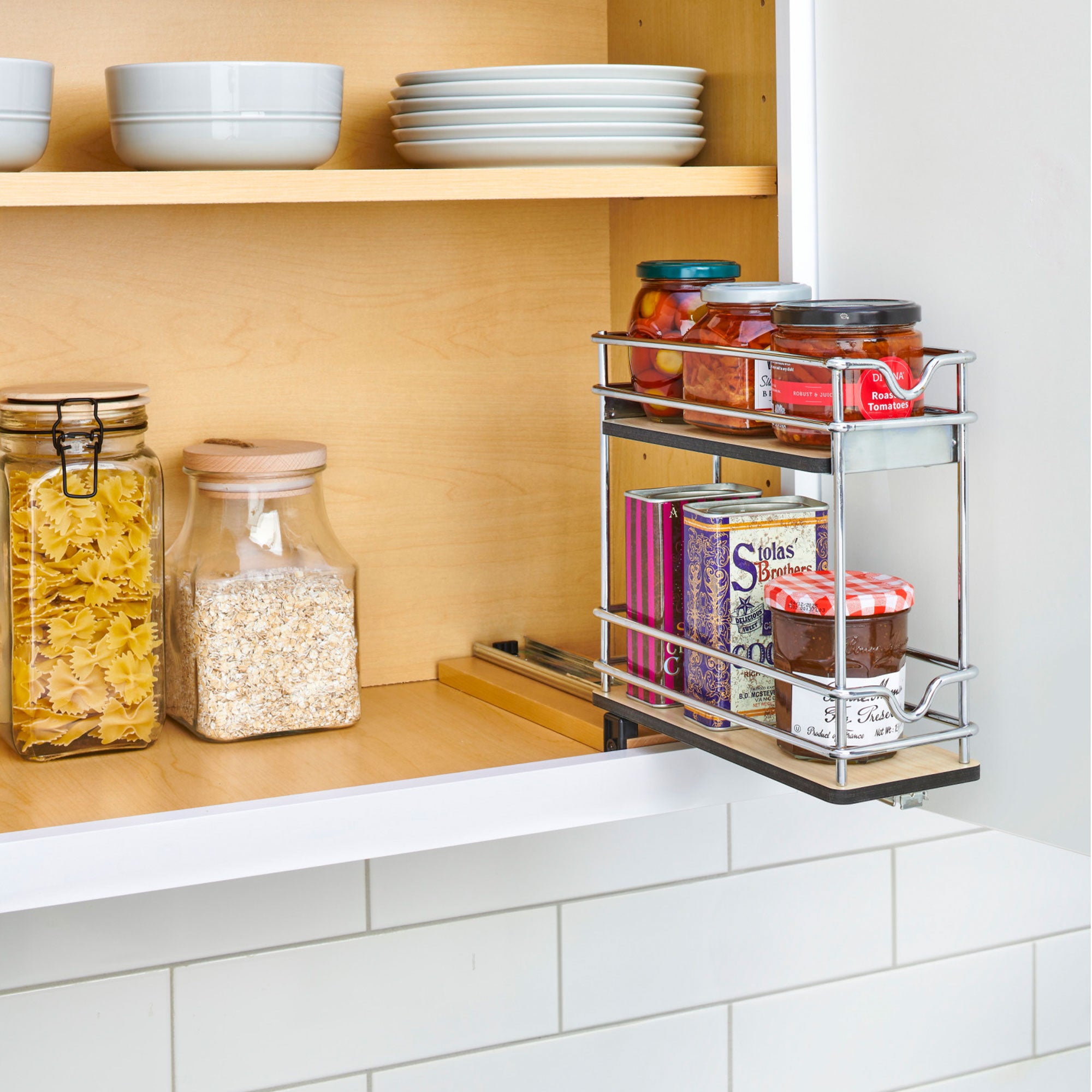 Rev-A-Shelf 5" Pullout Organizer for Cabinets, 2 Tier Upright Shelf, 5WU2-5W1-1 - VMInnovations