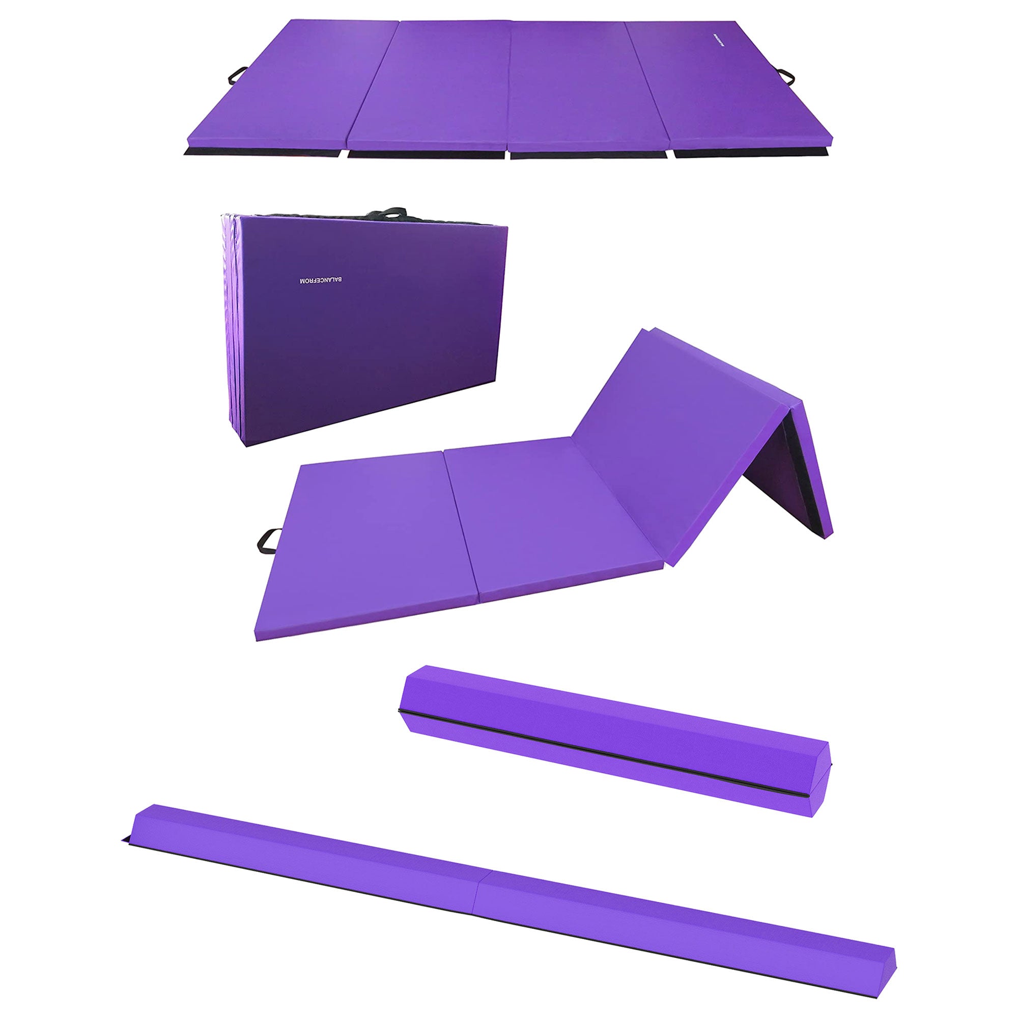 BalanceFrom Fitness All Purpose Mat with 8 Ft Balance Beam Gymnastic Set, Purple