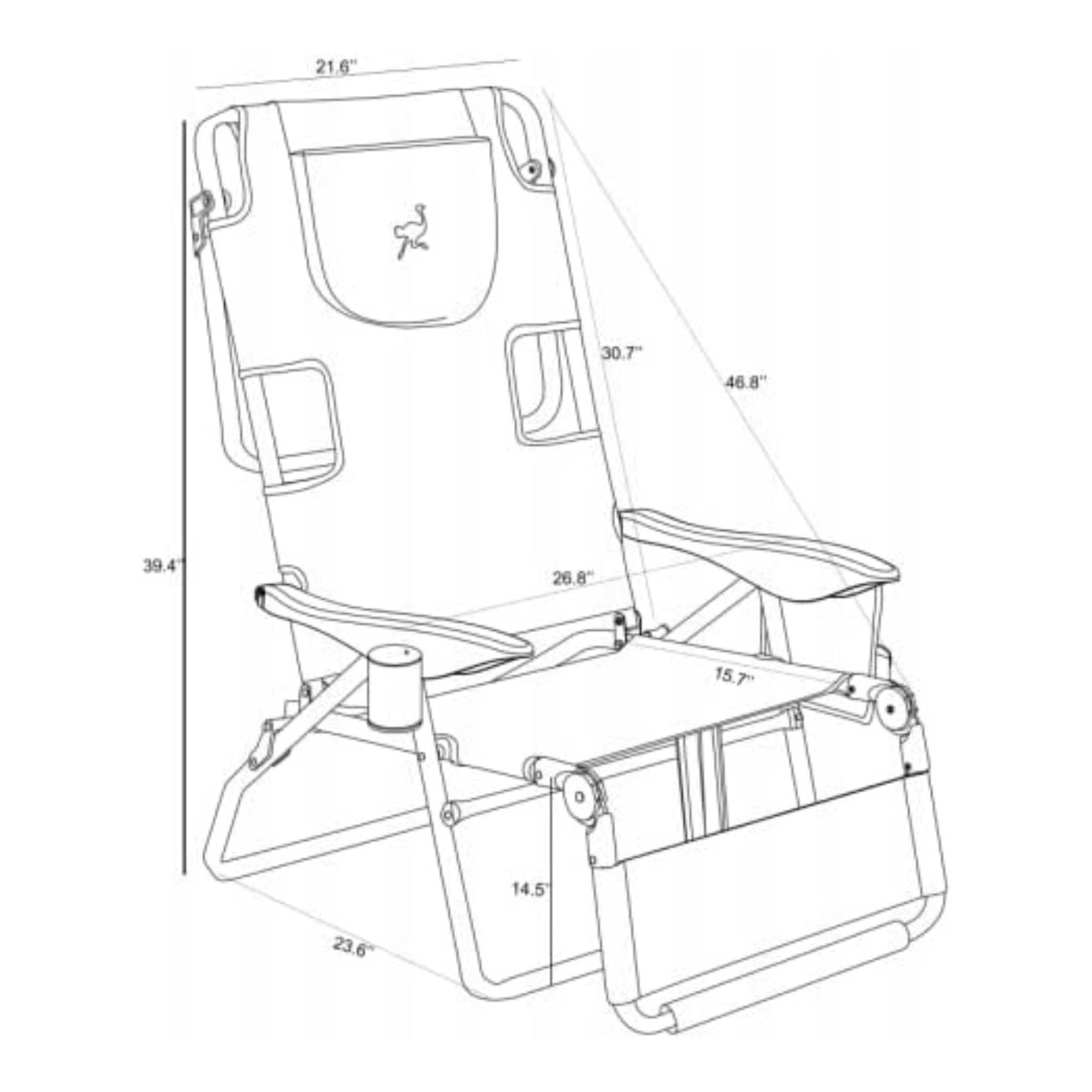 Deltess Ostrich 3 In 1 Portable Chair & Reclining Lounger, Light Blue (Open Box) - VMInnovations
