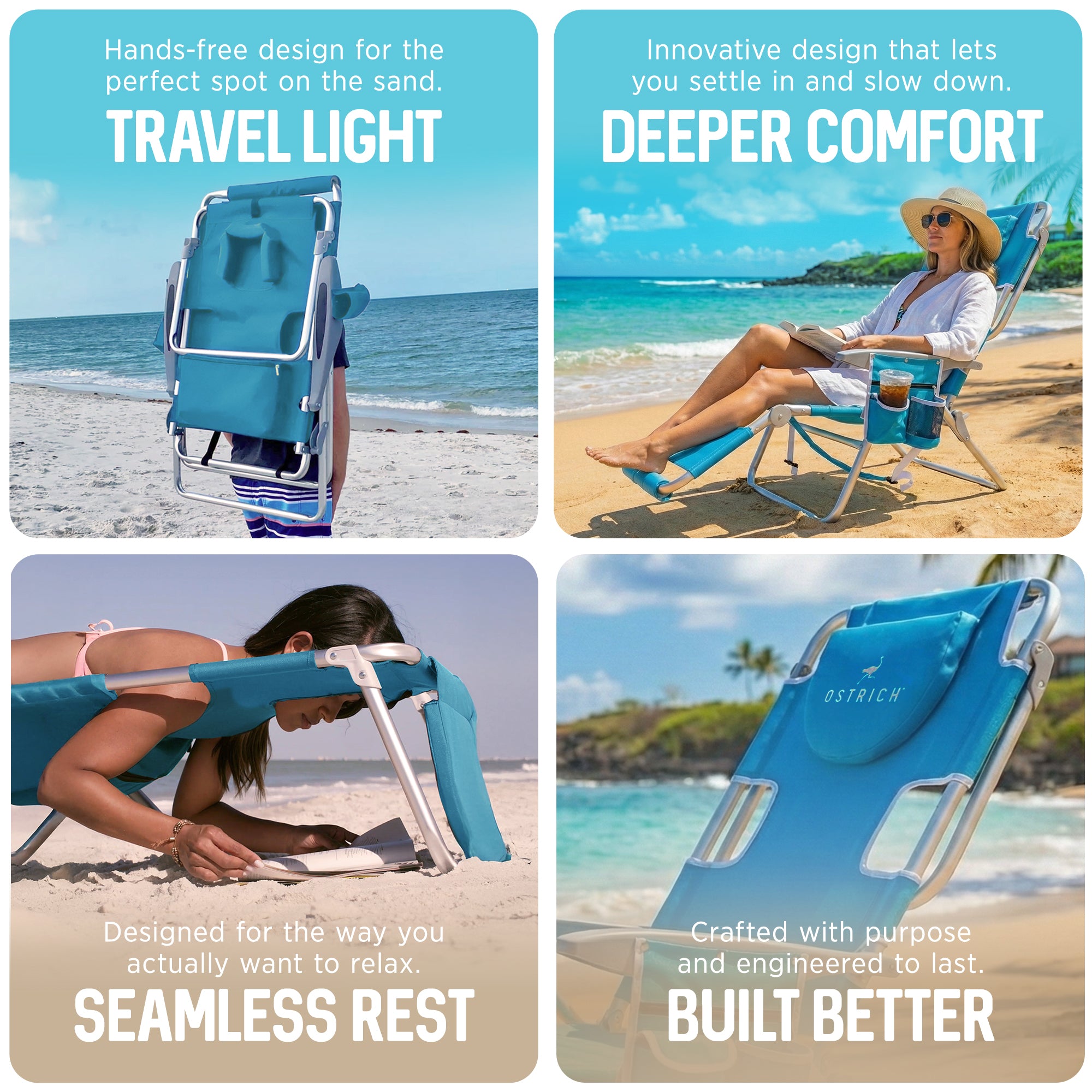Ostrich The Backpack 3N1 Lounge Chair with Rear Cooler Bag & Custom Fitted Towel