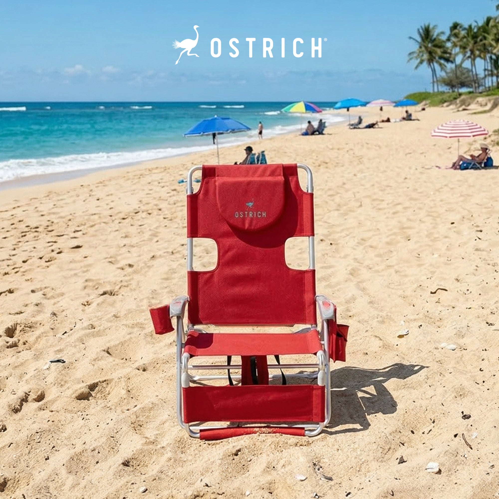 Ostrich The Backpack 3N1 Portable Chair Cooler Bag & Reclining Lounger, Red - VMInnovations