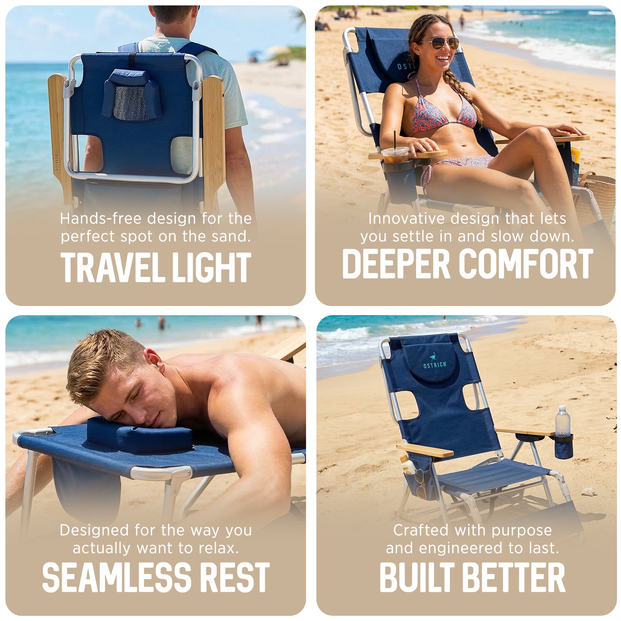 Ostrich The Woody Backpack 3N1 Chair Cooler Bag & Reclining Lounger, Navy (Used) - VMInnovations