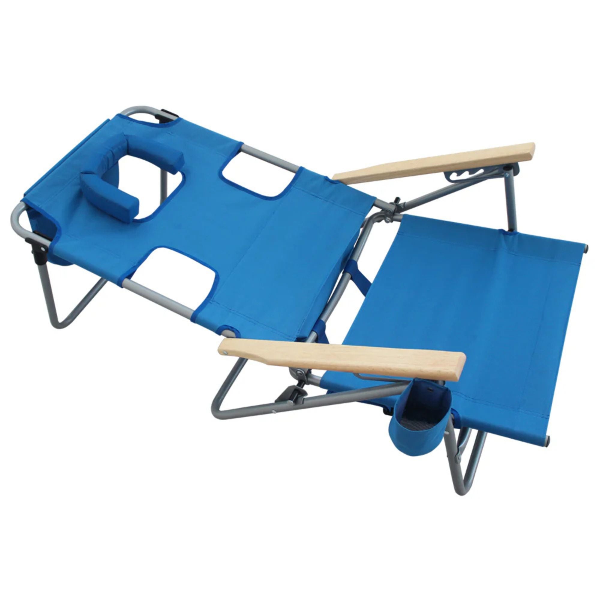 Ostrich The Tommy-O Backpacker Beach Chair with Face Hole & Cup Holder, Blue