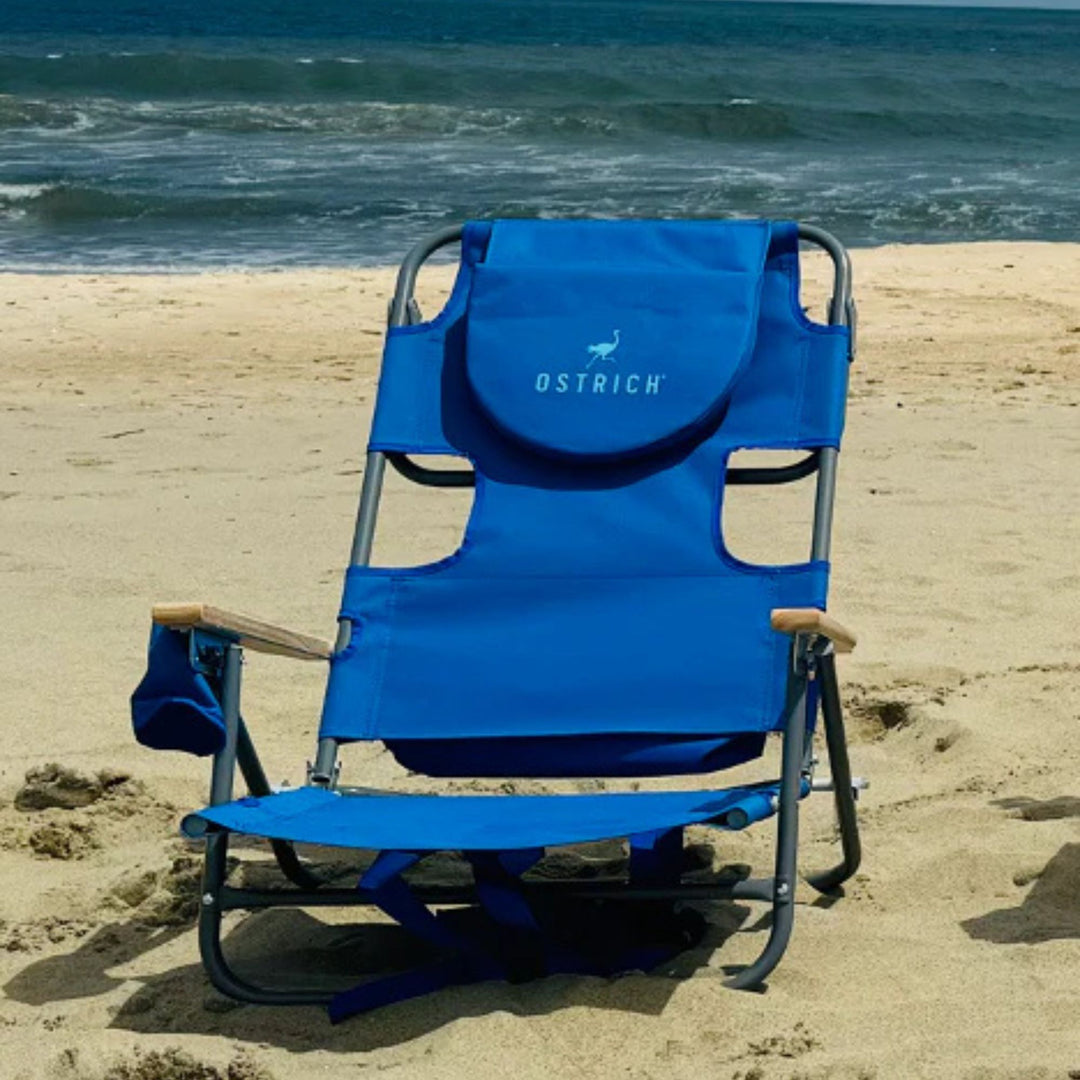 Ostrich Midsize Face Down Backpack Beach Chair with Face Hole & Cup Holder, Blue - VMInnovations