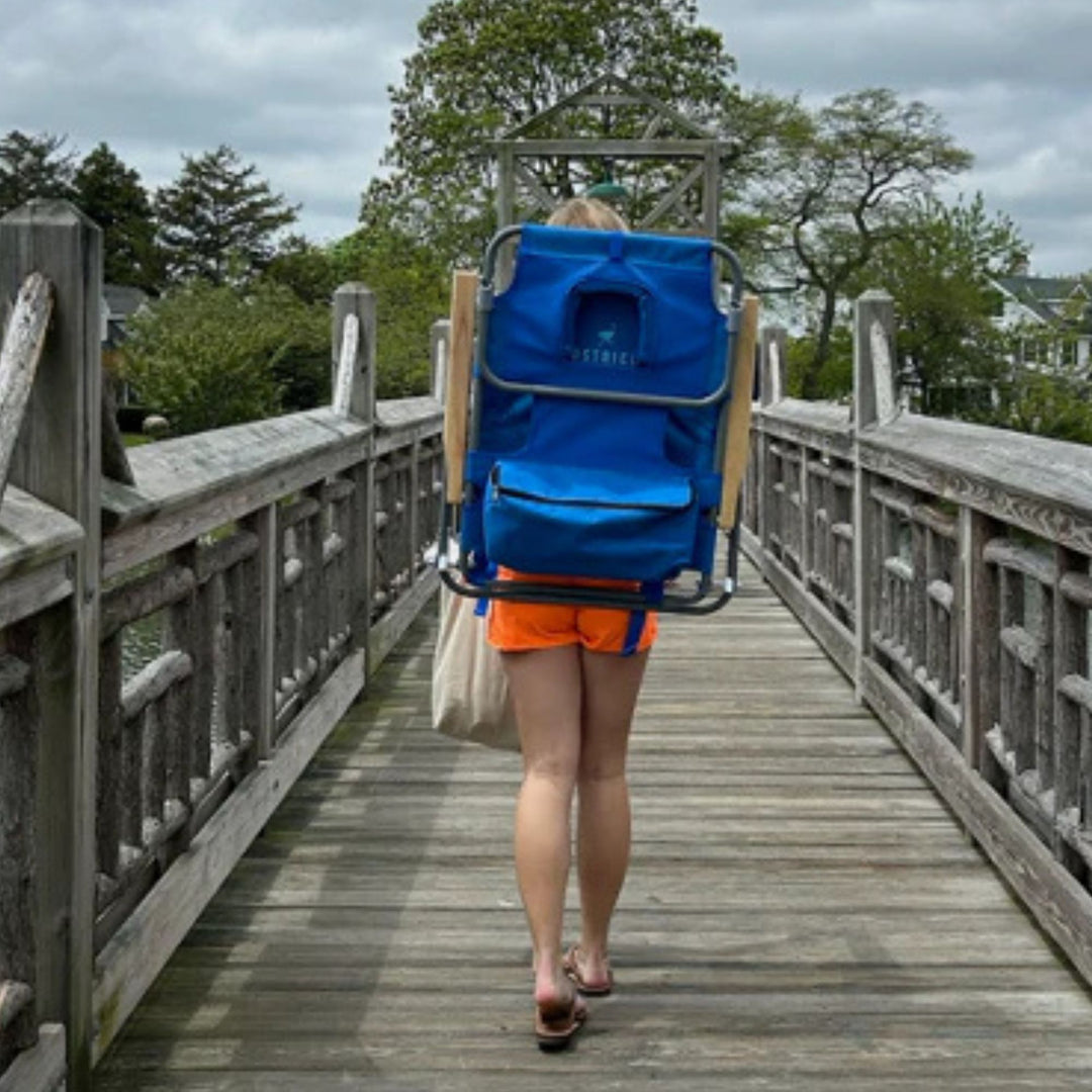 Ostrich Midsize Face Down Backpack Beach Chair with Face Hole & Cup Holder, Blue - VMInnovations