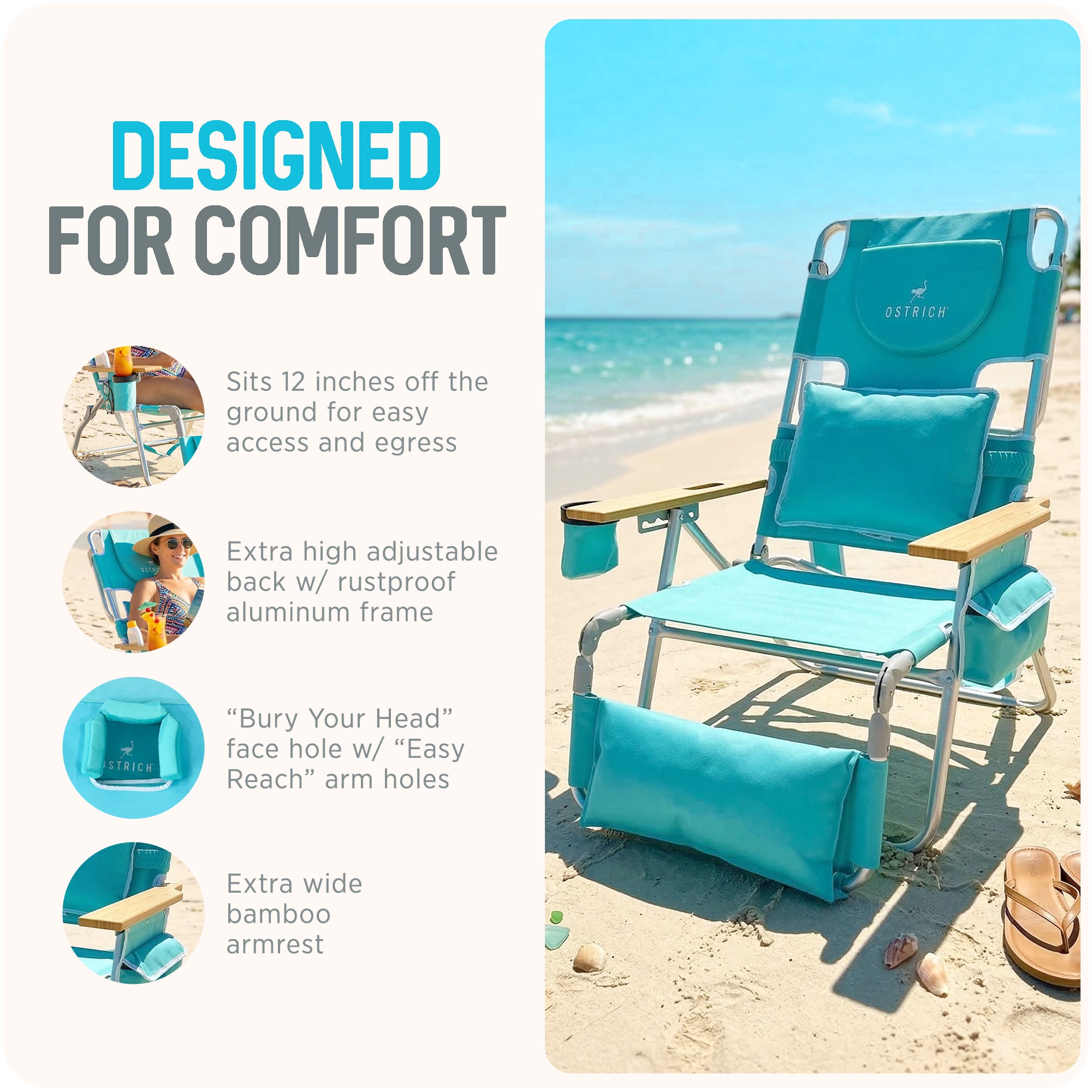 Ostrich Deluxe Lightweight Outdoor Lawn Beach Lounge Chair w/Footrest (Open Box) - VMInnovations