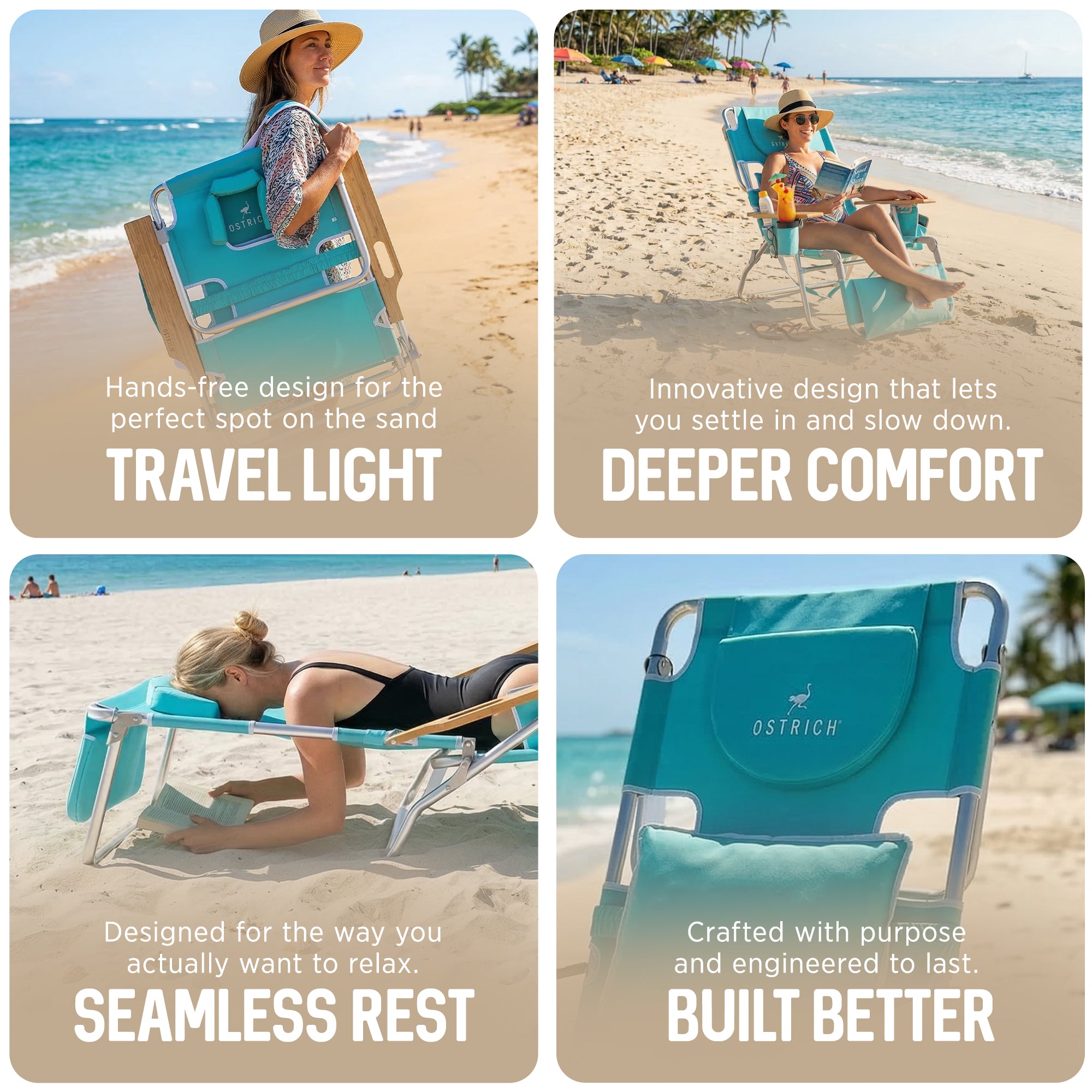 Ostrich Deluxe 3N1 Lightweight Outdoor Lawn Beach Lounge Chair w/Footrest (Used)
