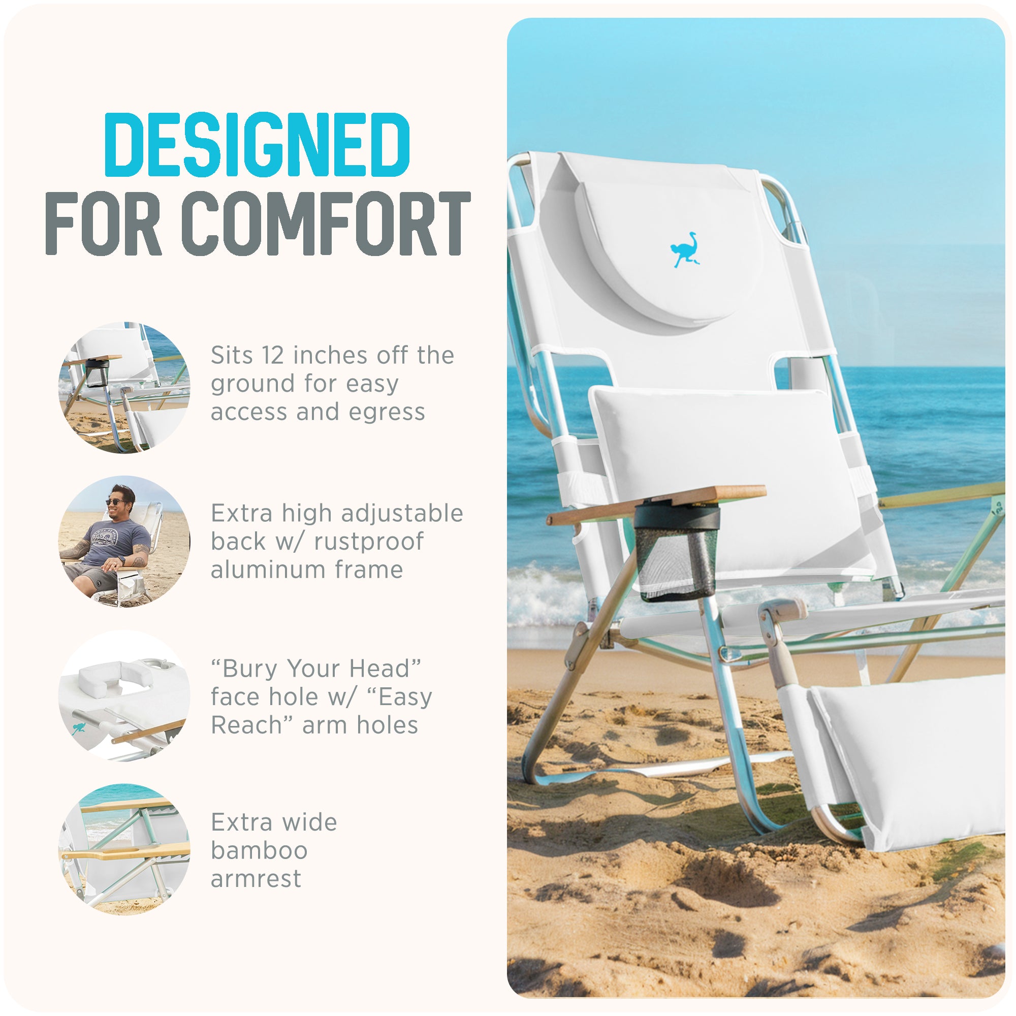 Ostrich Deluxe 3N1 Lightweight Outdoor Lawn Lounge Chair w/Footrest,White (Used)