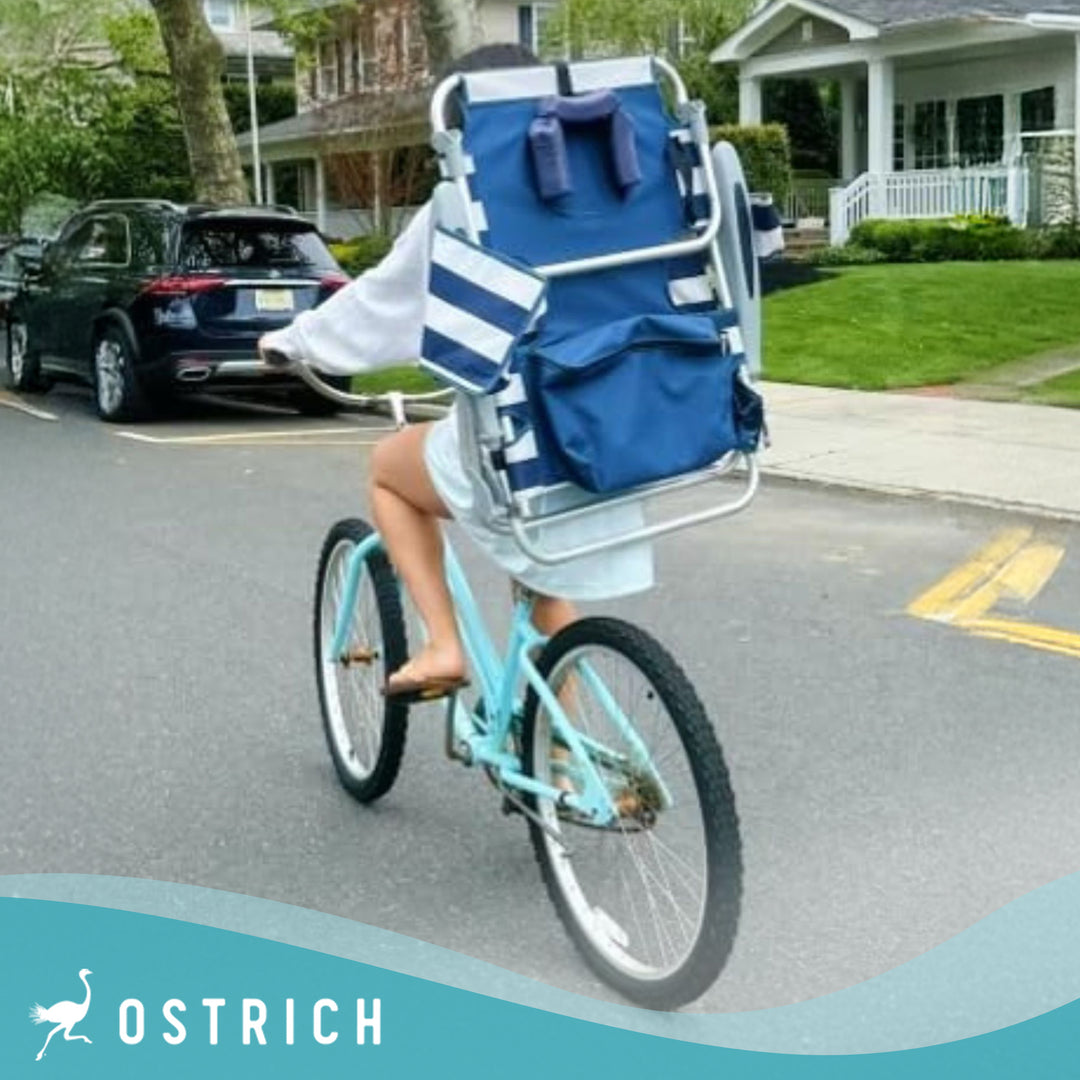 Ostrich Deluxe On-Your-Back Backpack Reclining Beach Pool Camping Chair, Striped - VMInnovations