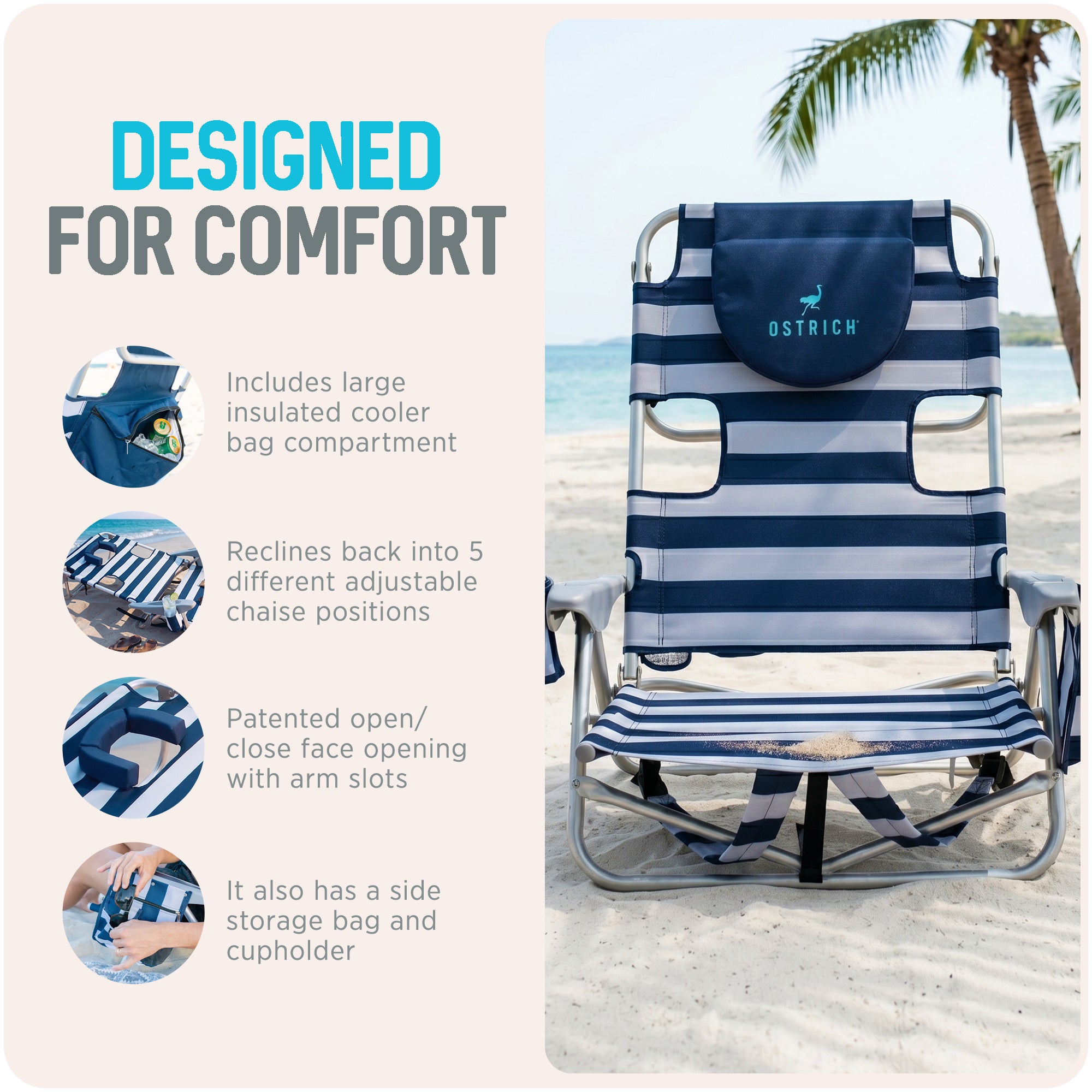Ostrich The Deluxe Backpacker Portable Beach Chair with Cooler Bag, (Used) - VMInnovations