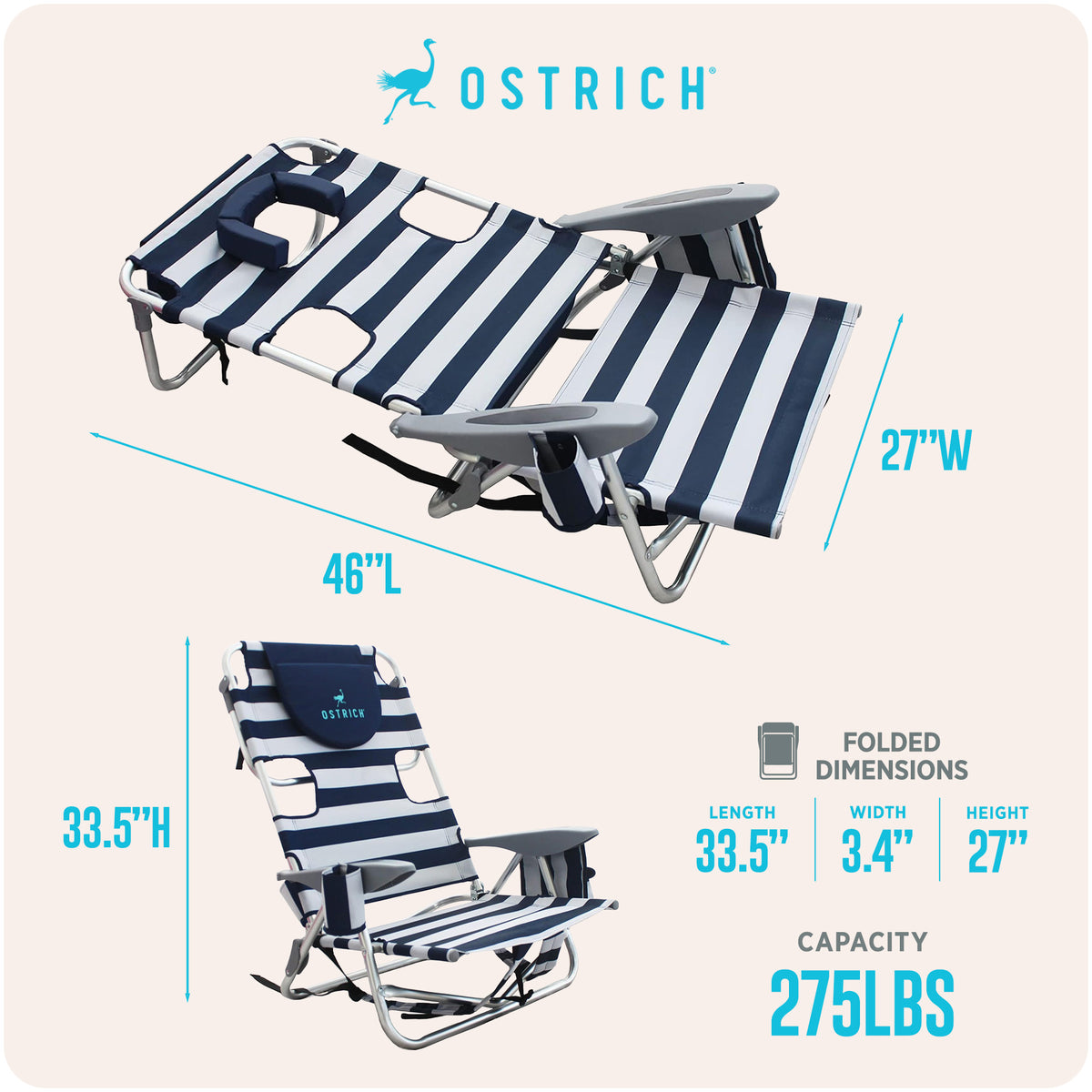 Ostrich The Deluxe Backpacker Portable Beach Chair with Cooler Bag, (Used) - VMInnovations