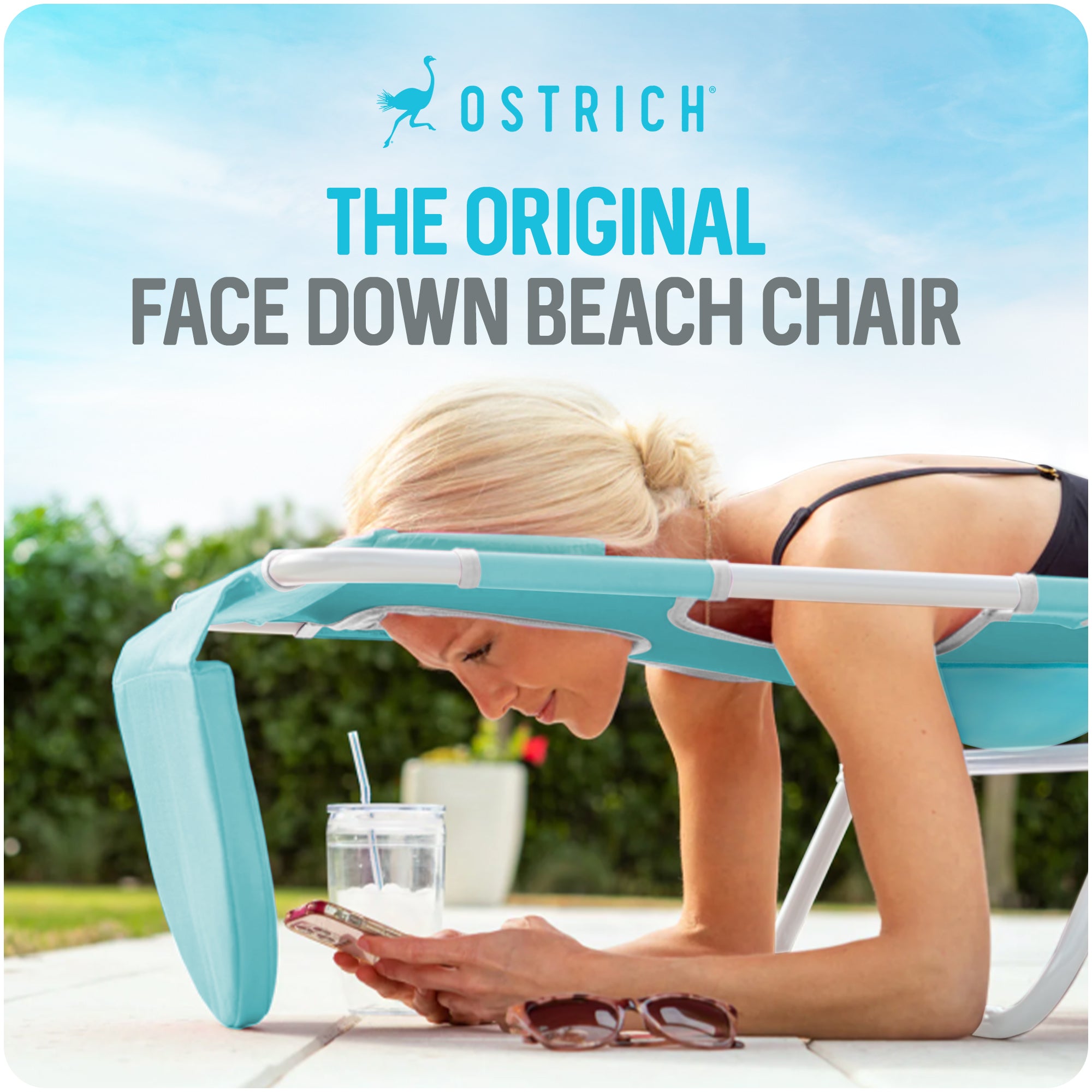 Ostrich The Ladies Comfort Lounger, Foldable Beach Pool Tanning Chair, Aqua