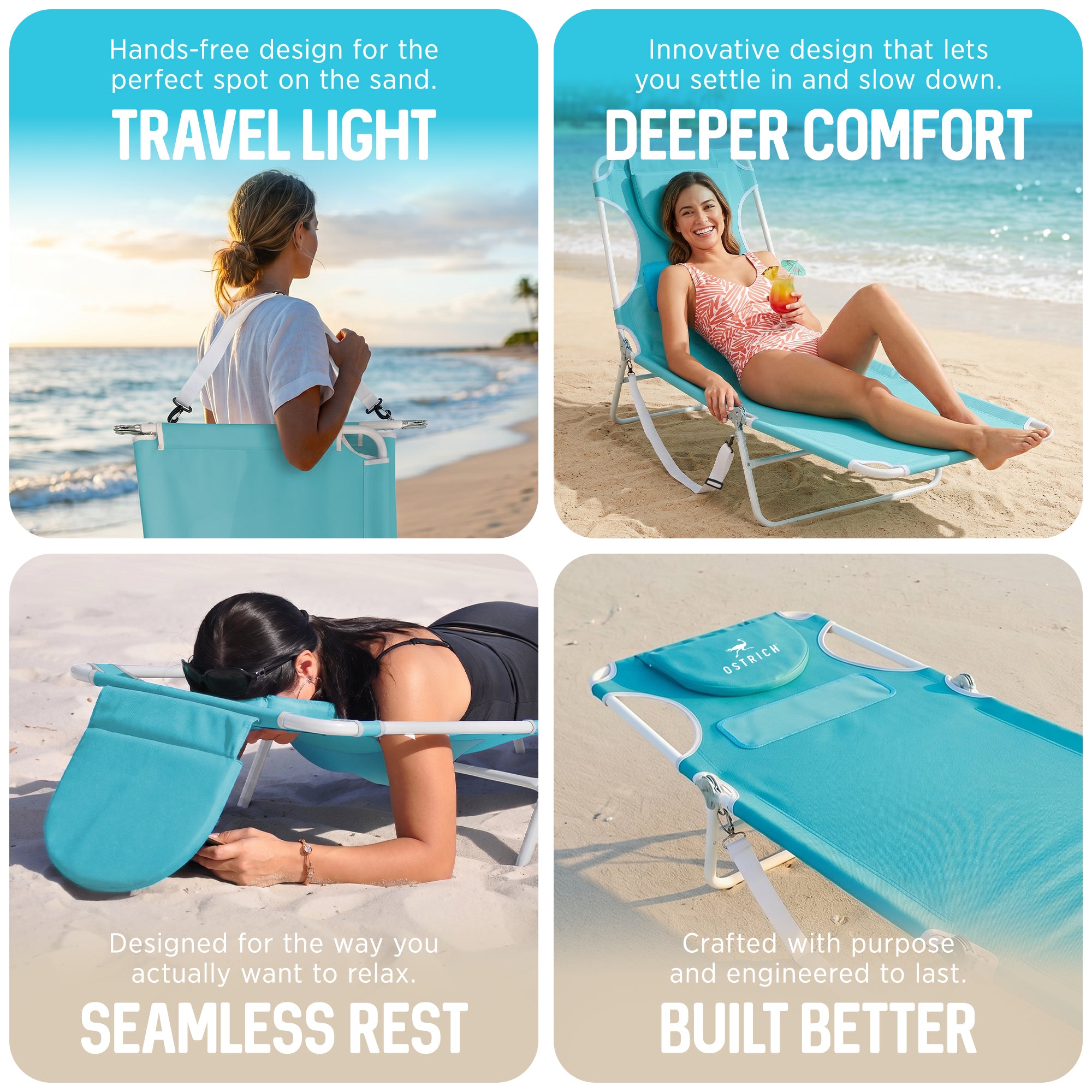 Ostrich Comfort Lounger, Foldable Beach Camping Pool Tanning Chair (Open Box) - VMInnovations