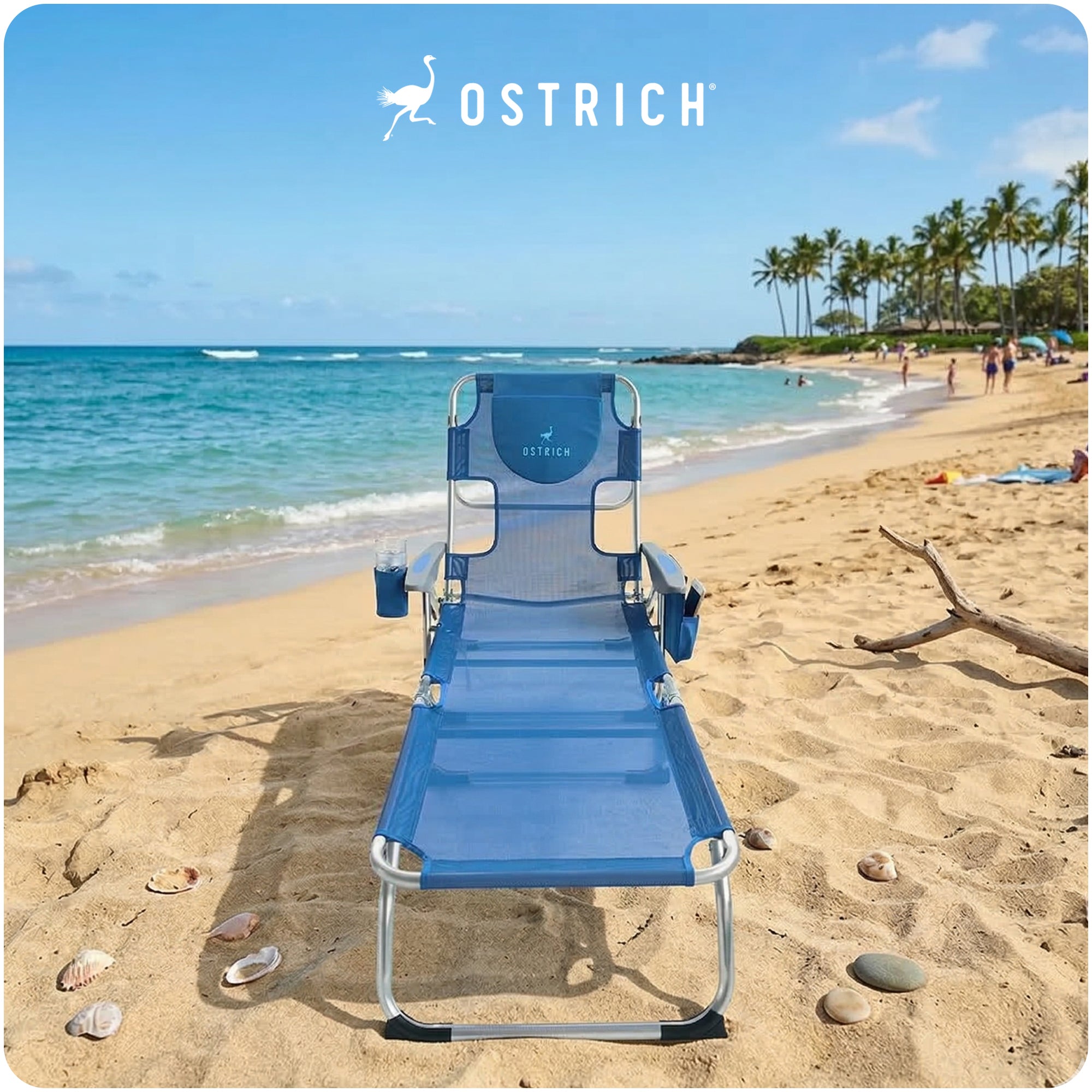 Ostrich Chaise Lounge, Facedown Beach Camping Pool Tanning Chair, Blue(Open Box)