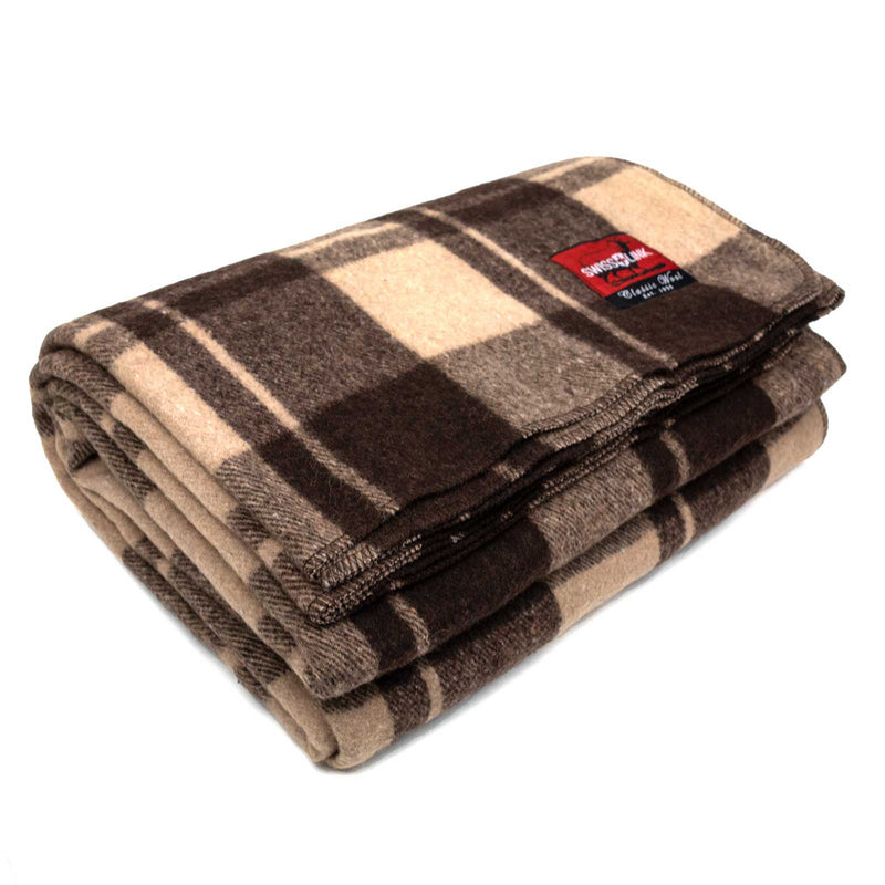 Swiss Link Military Surplus 90 x 62 Inch Classic Wool Plaid Throw Blanket, Brown