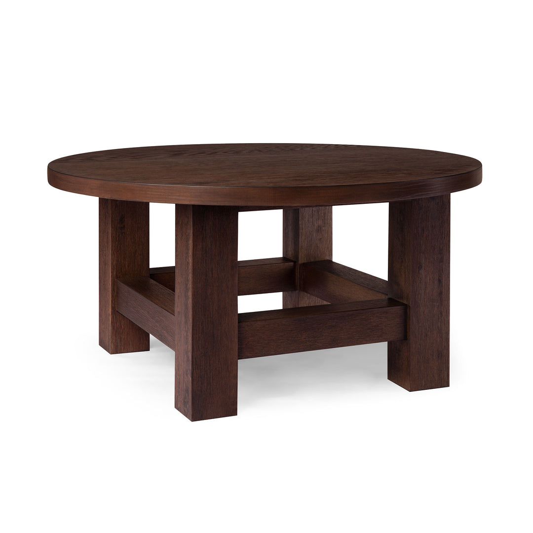 MARCO RUSTIC WOODEN ROUND COFFEE TABLE IN AGED BROWN - VMInnovations